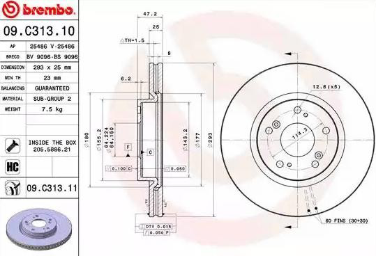 Передний тормозной диск Brembo 09C31311