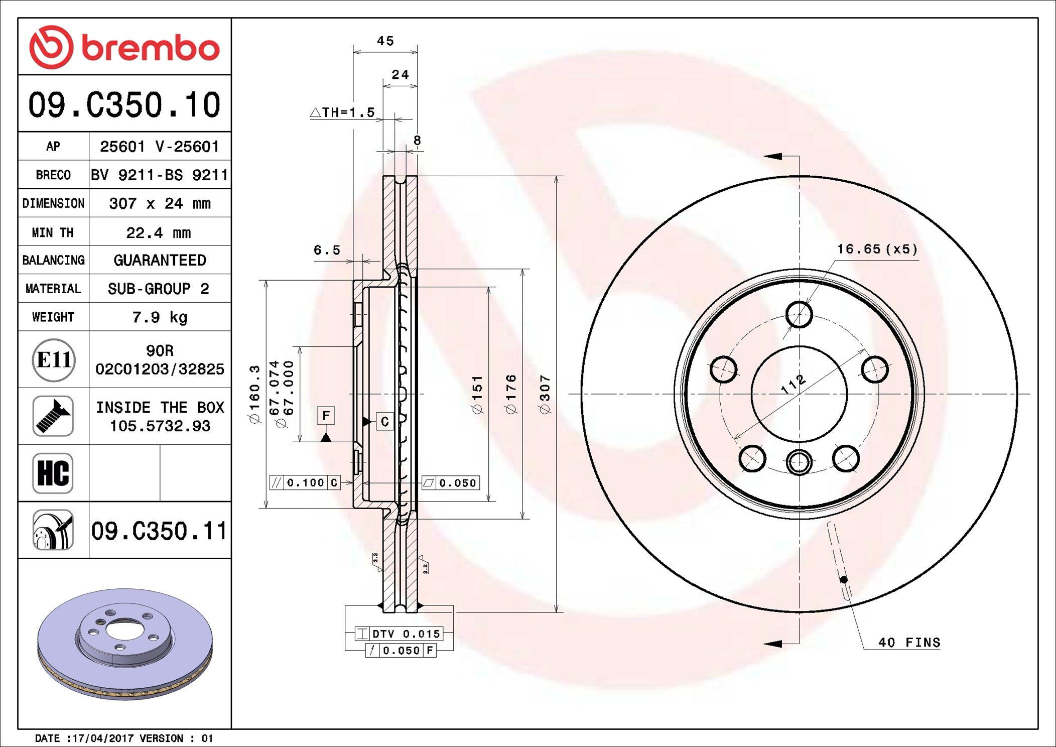 09C35011 Brembo Диск тормозной передний