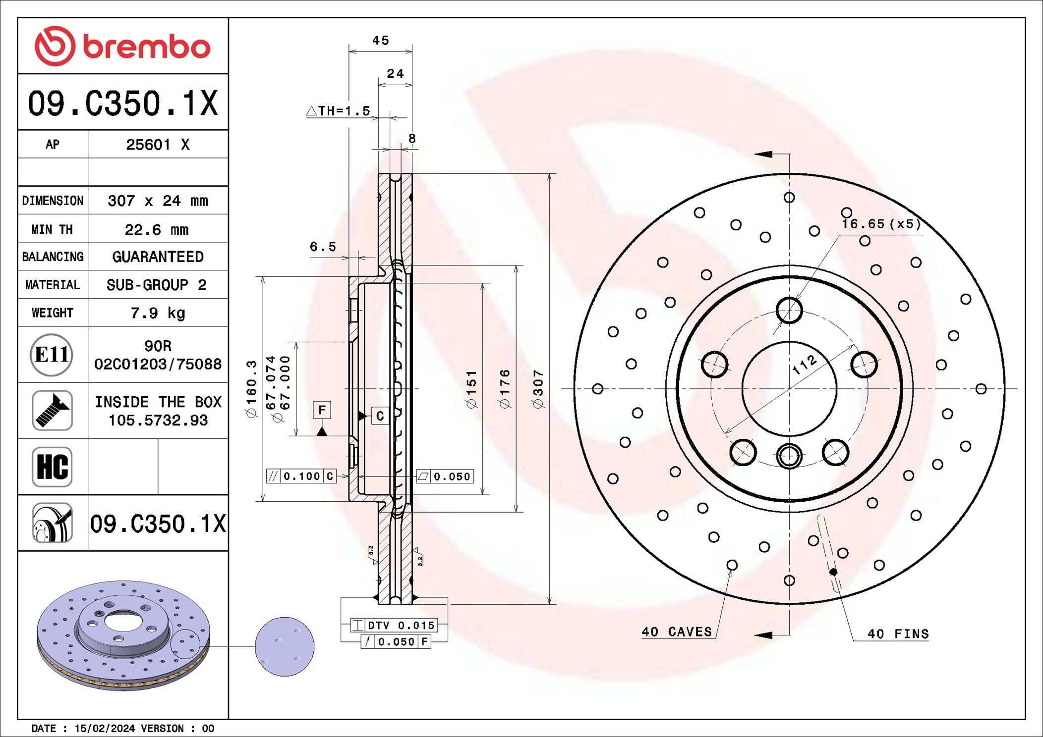 09C3501X Brembo Диск тормозной передний
