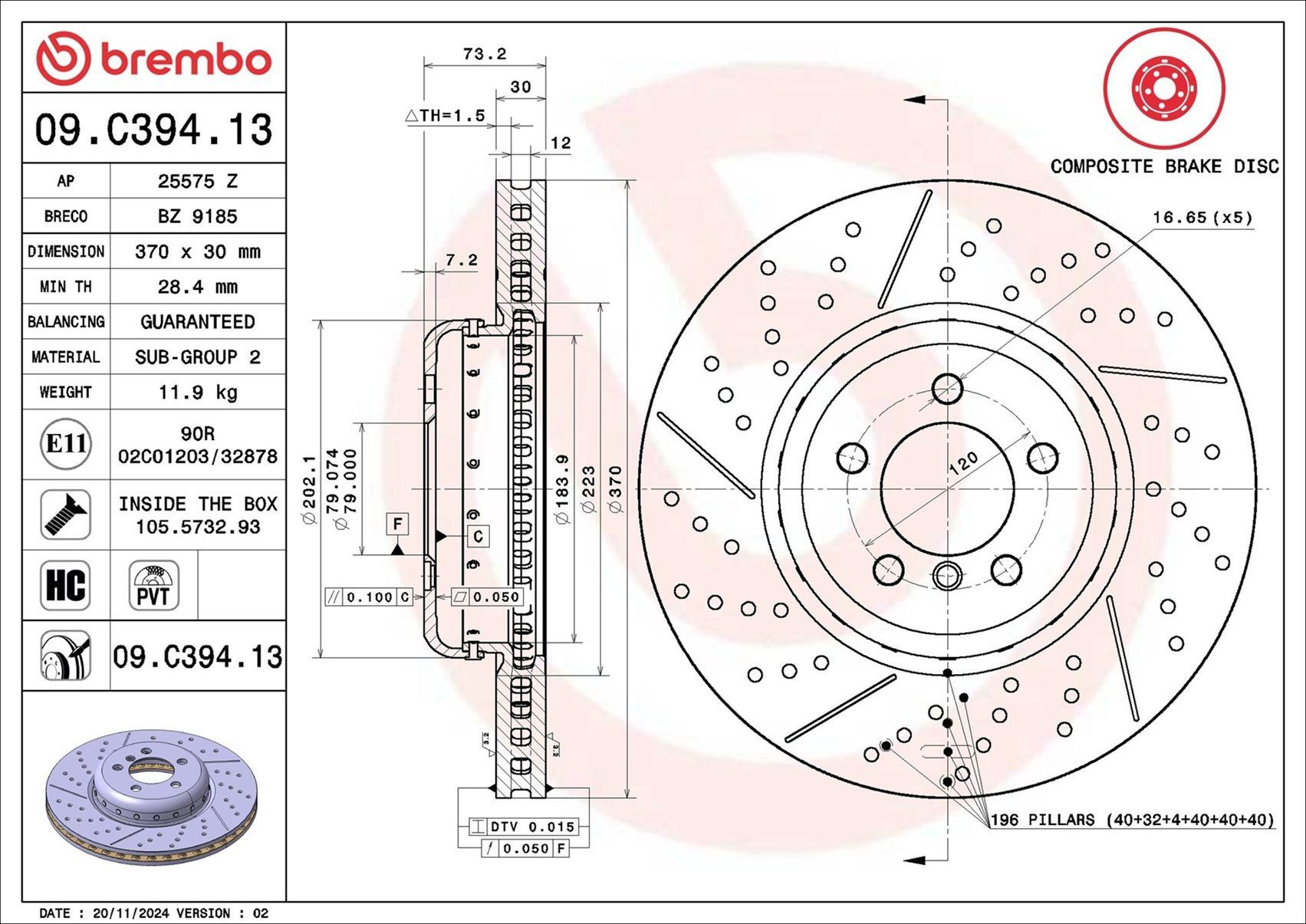 Тормоз дисковый передний Brembo 09C39413 цена, от 282.45 USD