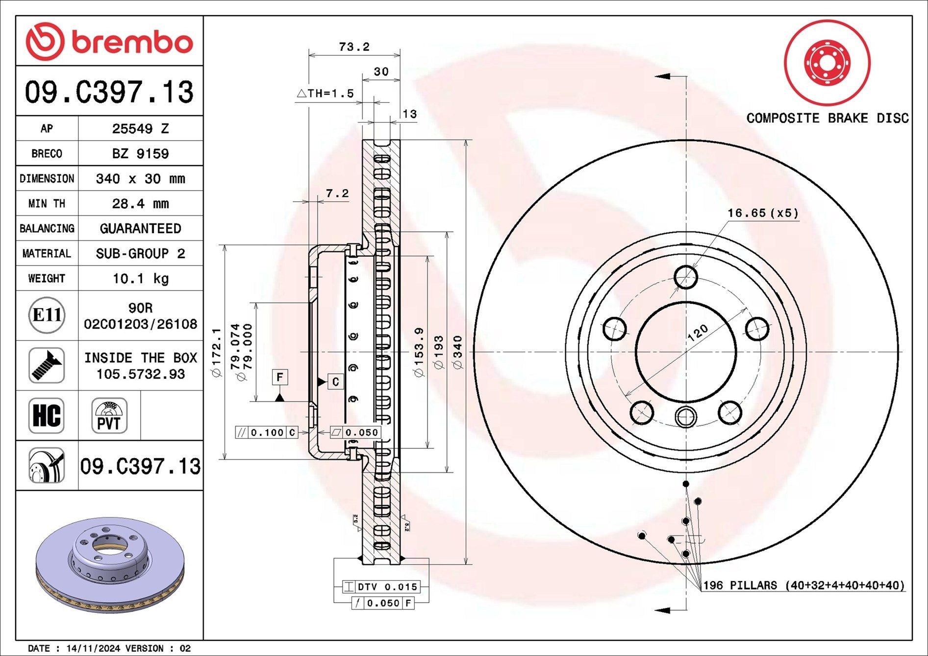 Тормоз дисковый передний Brembo 09C39713 цена, от 182.39 USD