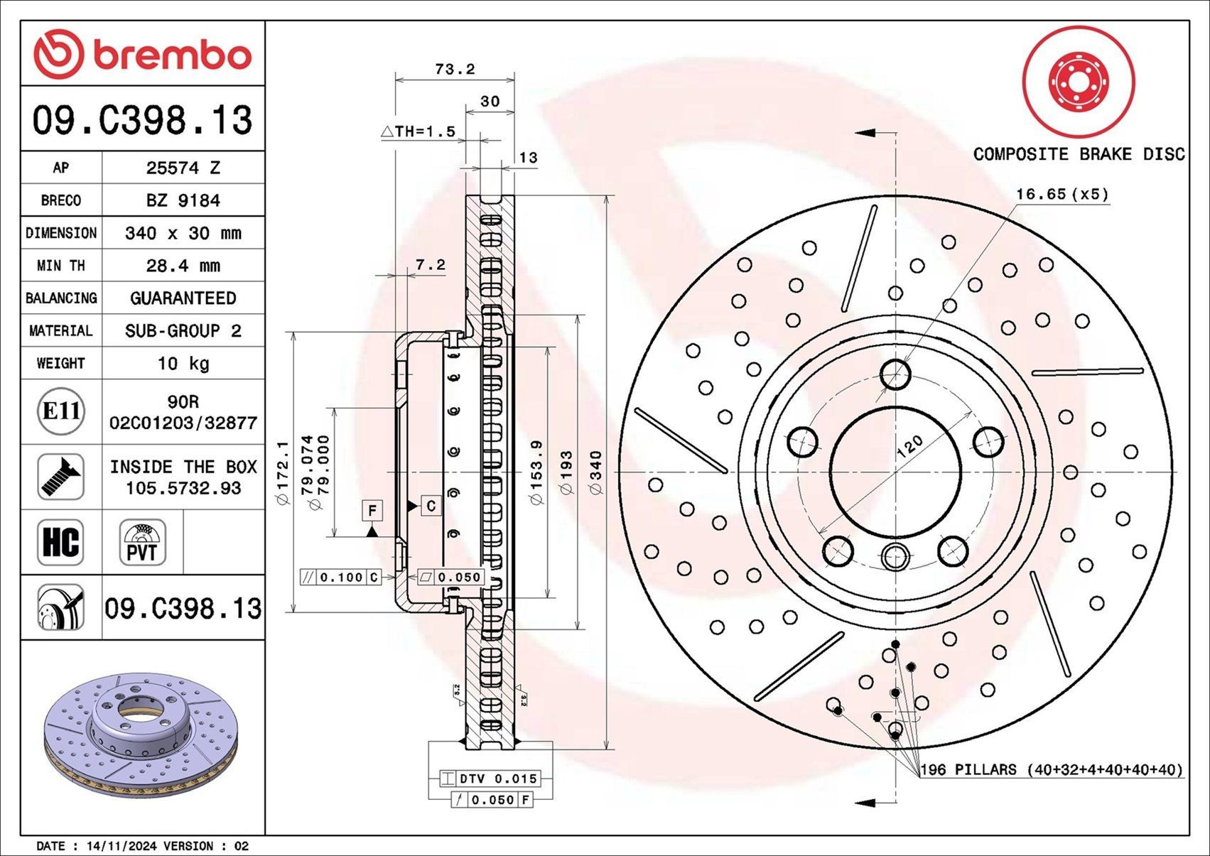 Тормоз дисковый передний Brembo 09C39813 цена, от 236.07 USD