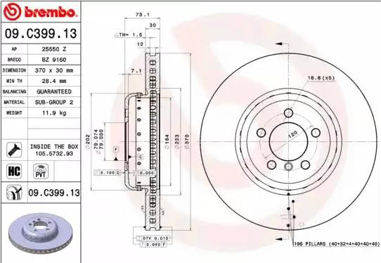 Купить 09C39913 Brembo Ротор тормозной