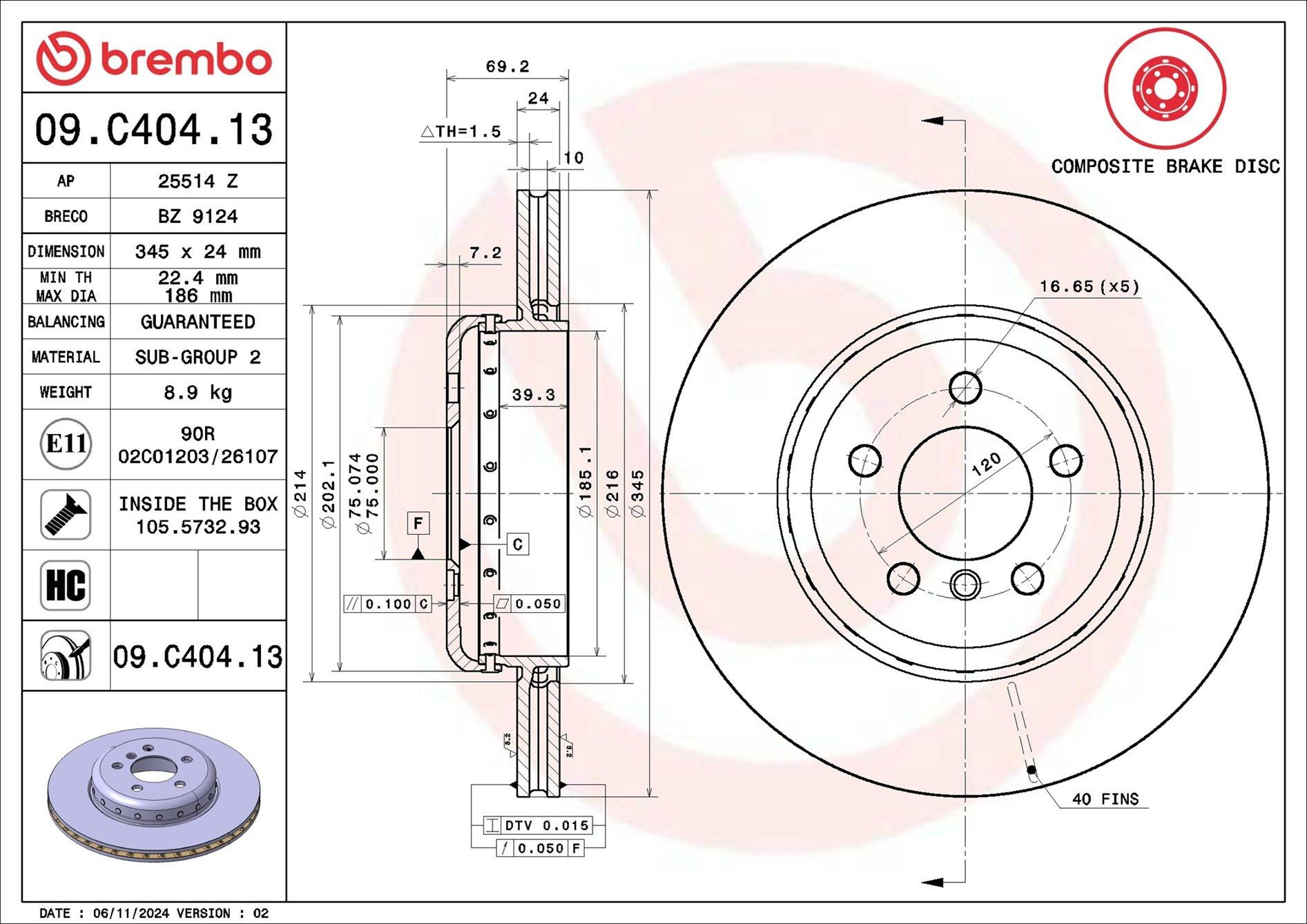 Задний тормозной диск Brembo 09C40413 цена, от 162.69 USD