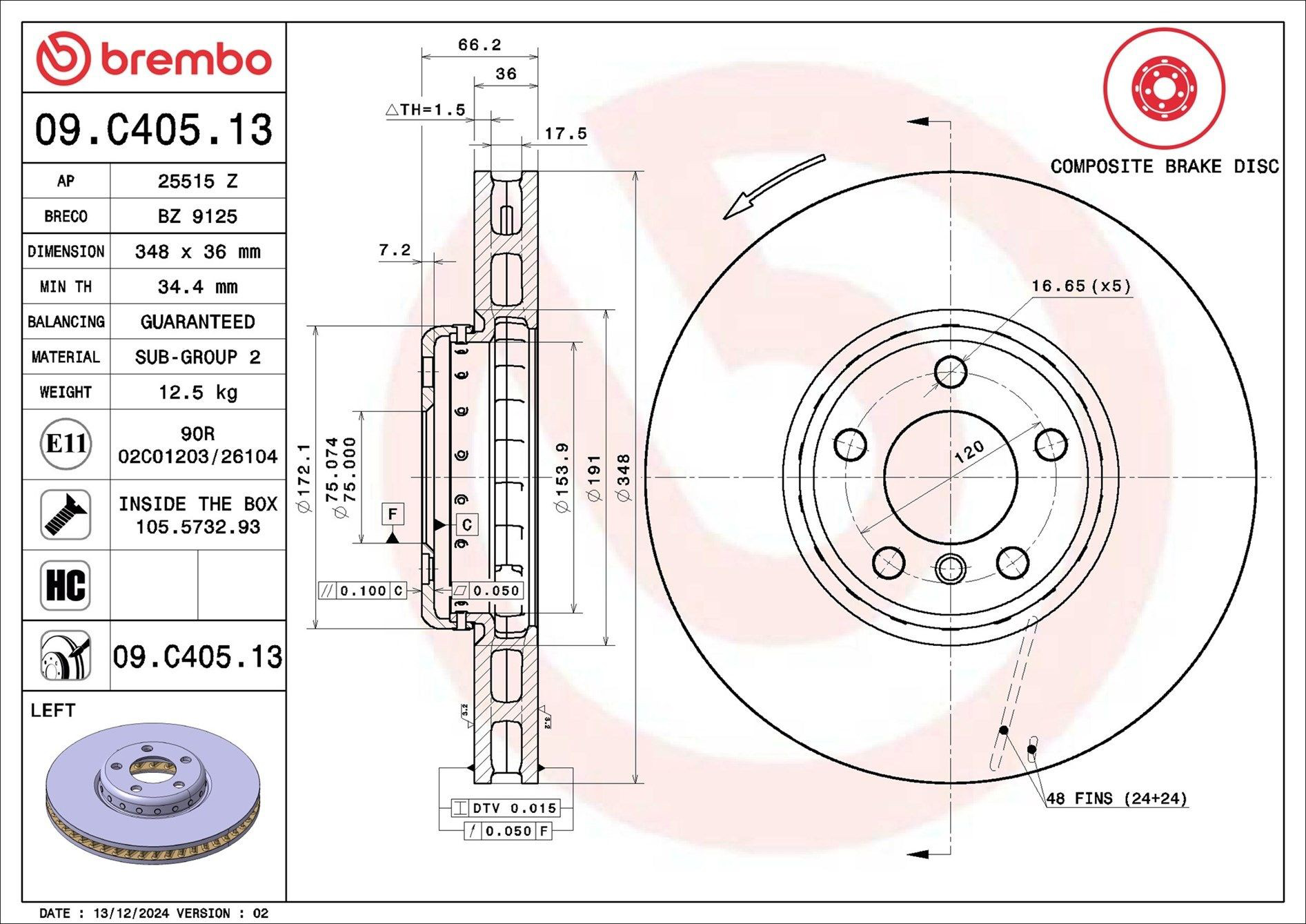 Тормоз дисковый передний Brembo 09C40513 цена, от 213.25 USD