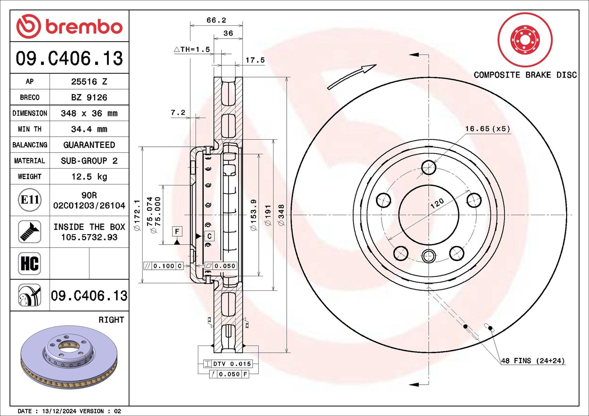Передний тормозной диск Brembo 09C40613