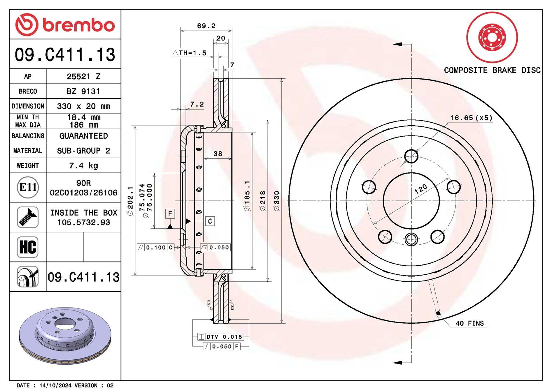 Задний дисковый тормоз Brembo 09C41113