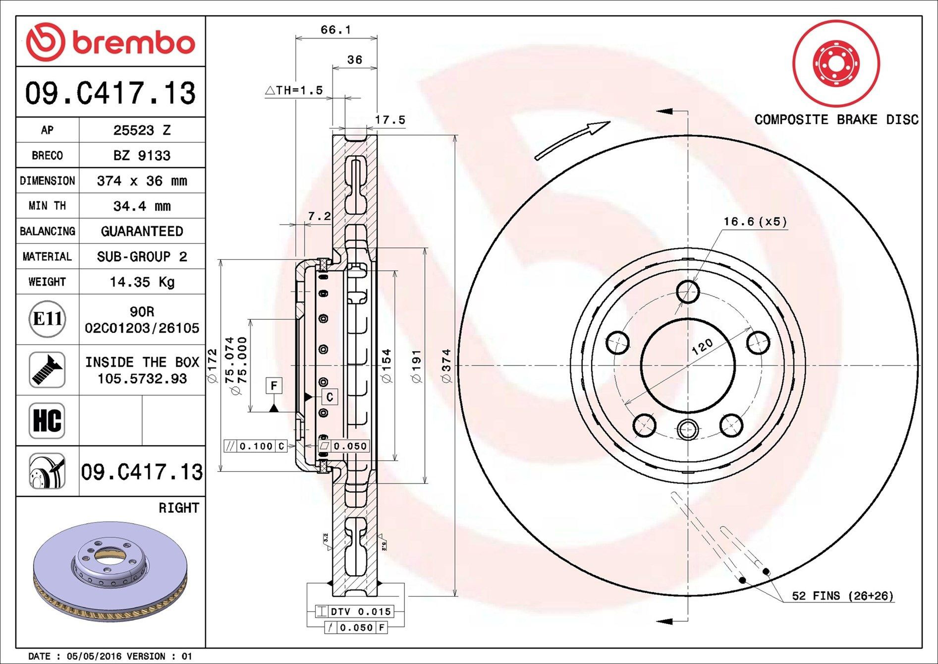 Купить 09C41713 Brembo Ротор тормозной