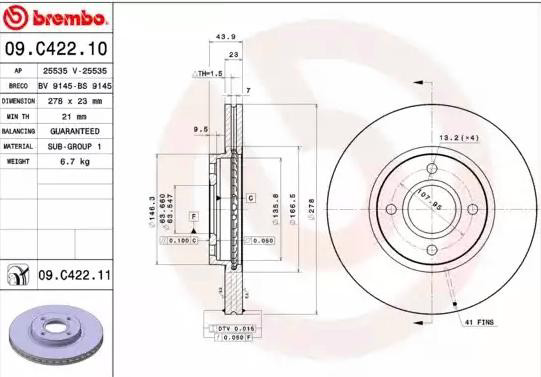 Купить 09C42211 Brembo Ротор тормозной