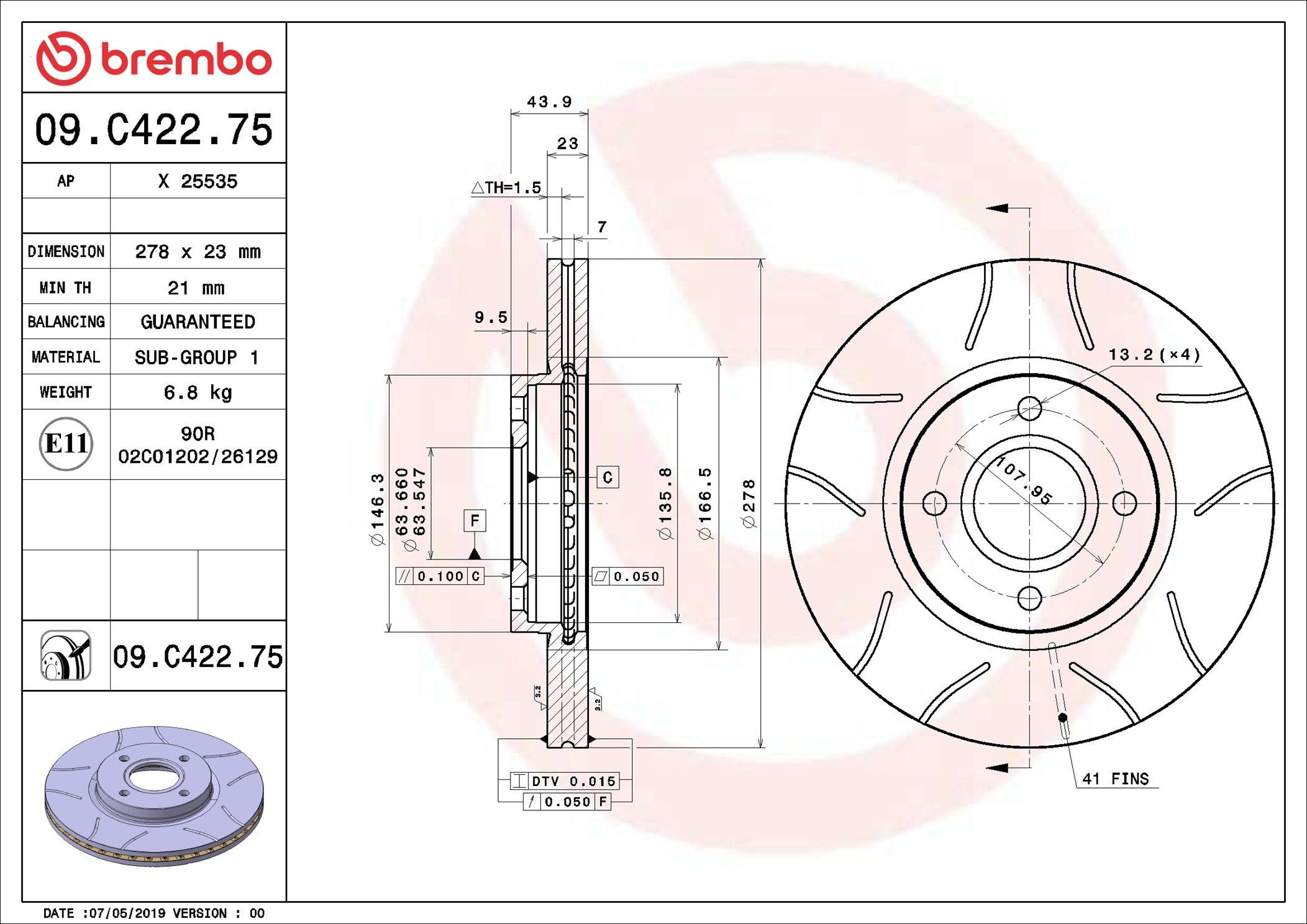 Тормоз дисковый передний Brembo 09C42275 цена, от 68.86 USD