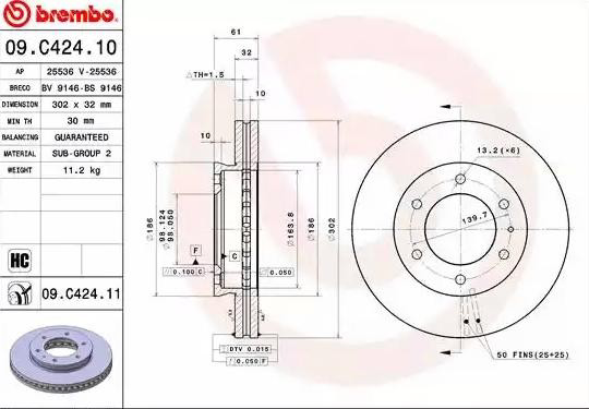 09C42411 Brembo Диск тормозной передний