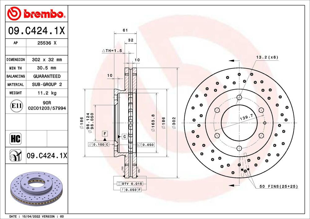 Передние тормозные диски 09C4241X Brembo