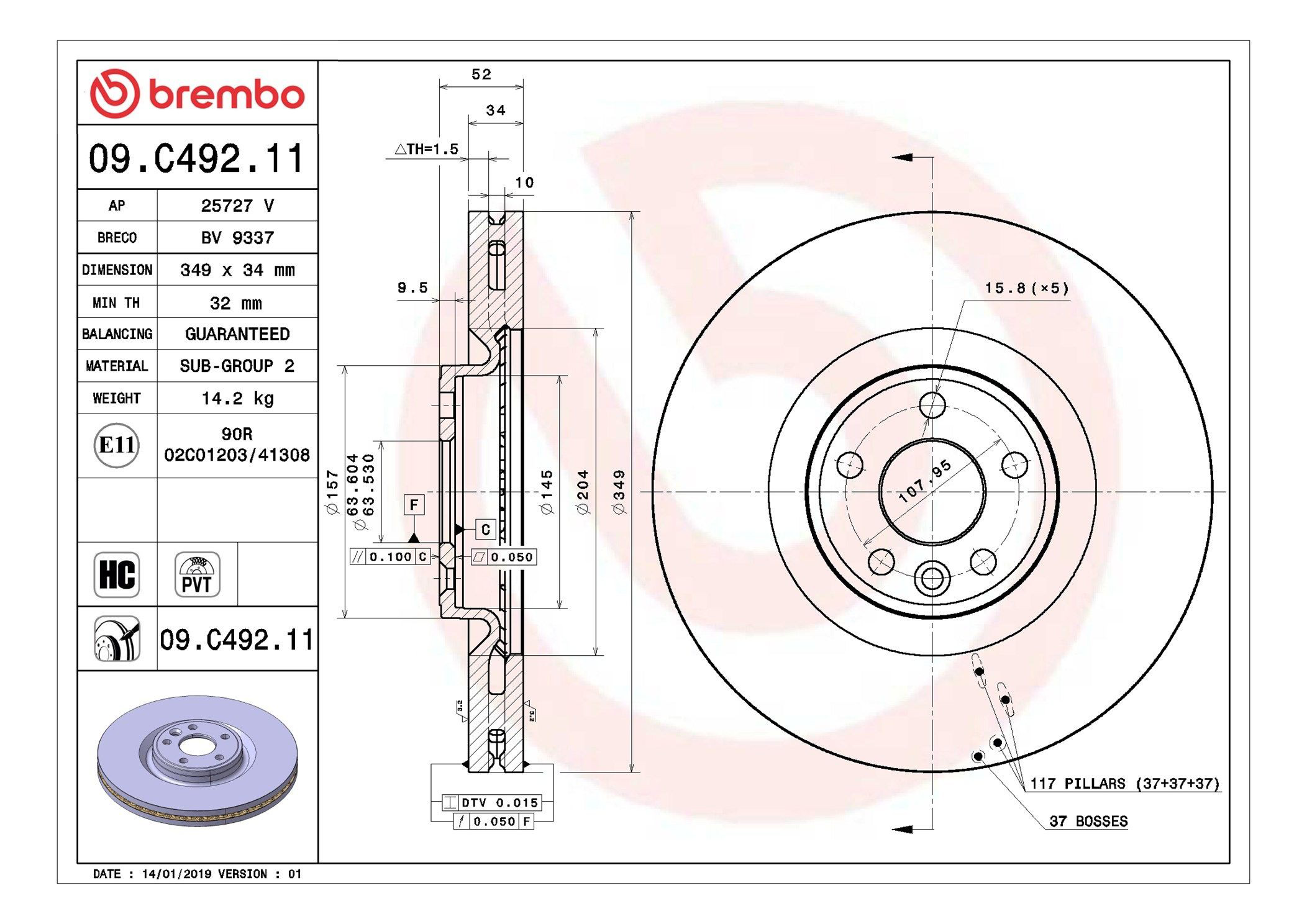 Тормоз дисковый передний Brembo 09C49211 цена, от 140.09 USD