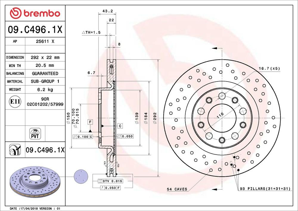 Купить 09C4961X Brembo Диск тормозной задний