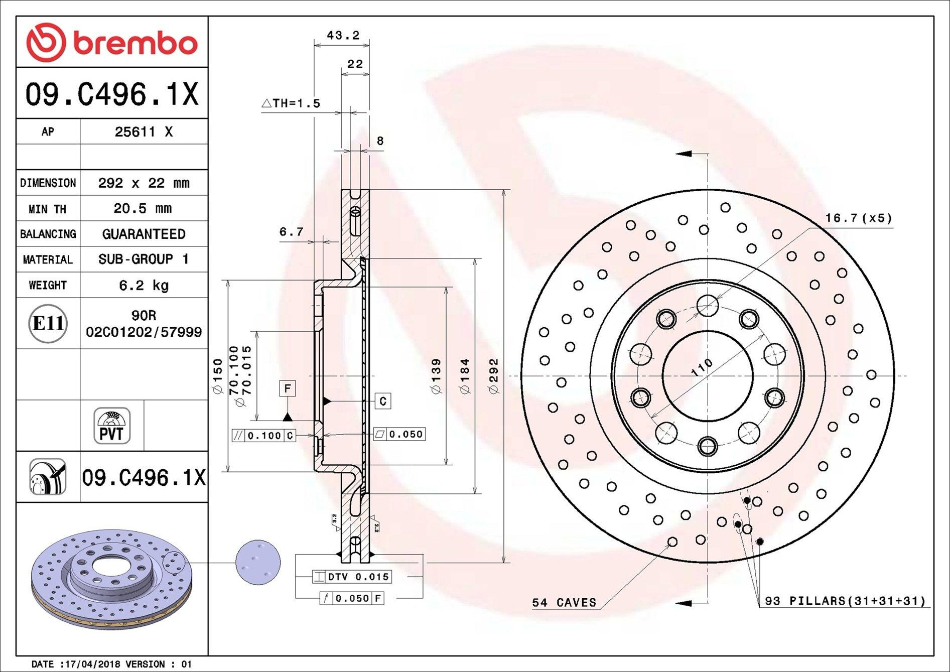 Задний тормозной диск Brembo 09C4961X цена, от 56.02 USD