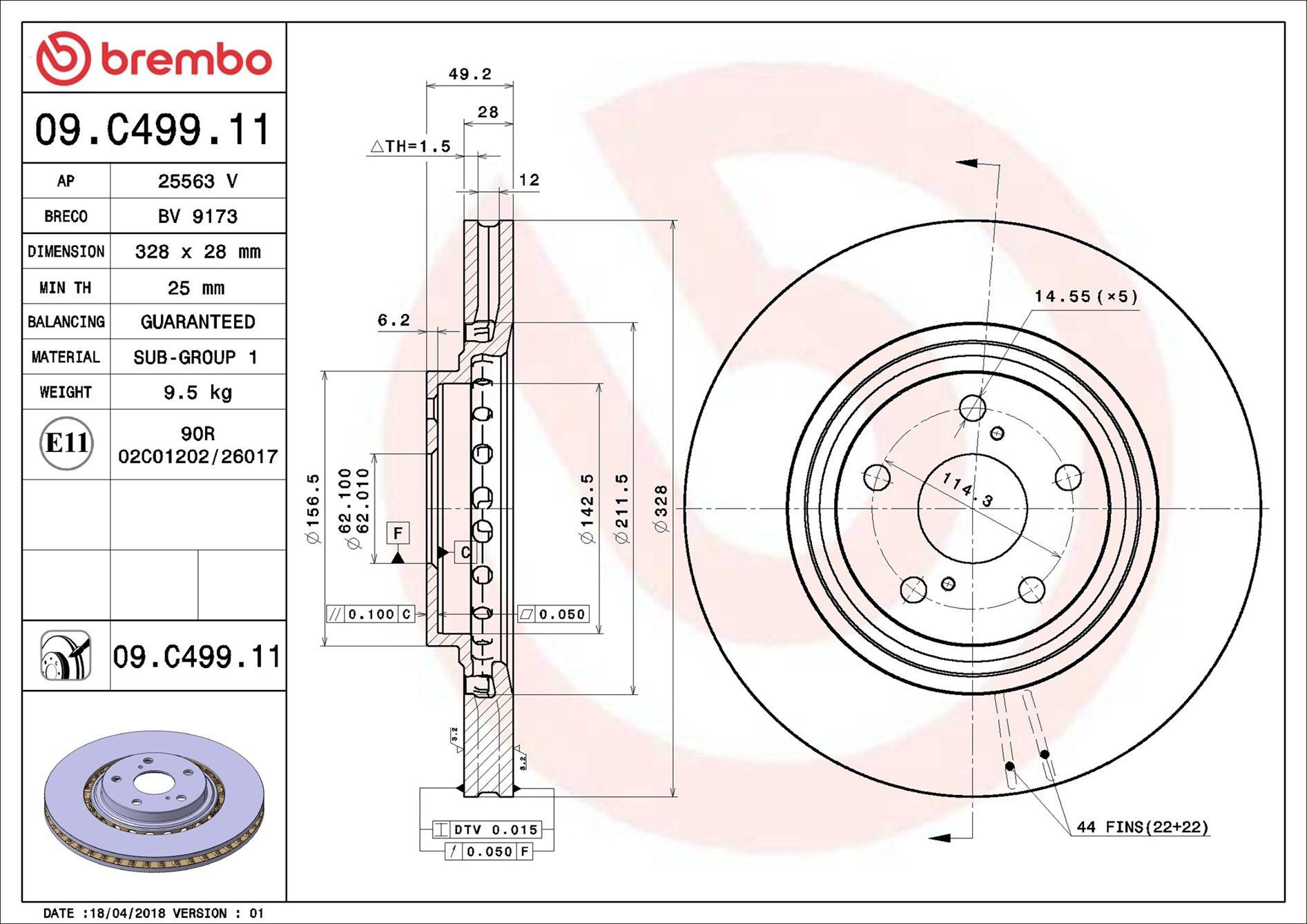 Тормоз дисковый передний Brembo 09C49911 цена, от 59.17 USD