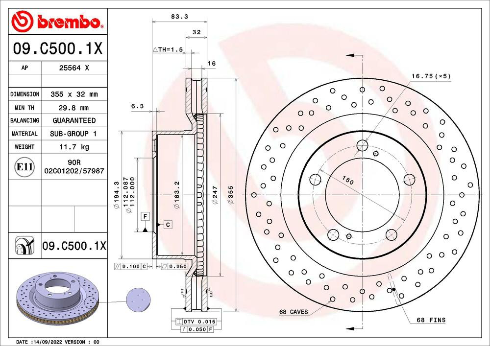 Купить 09C5001X Brembo Ротор тормозной