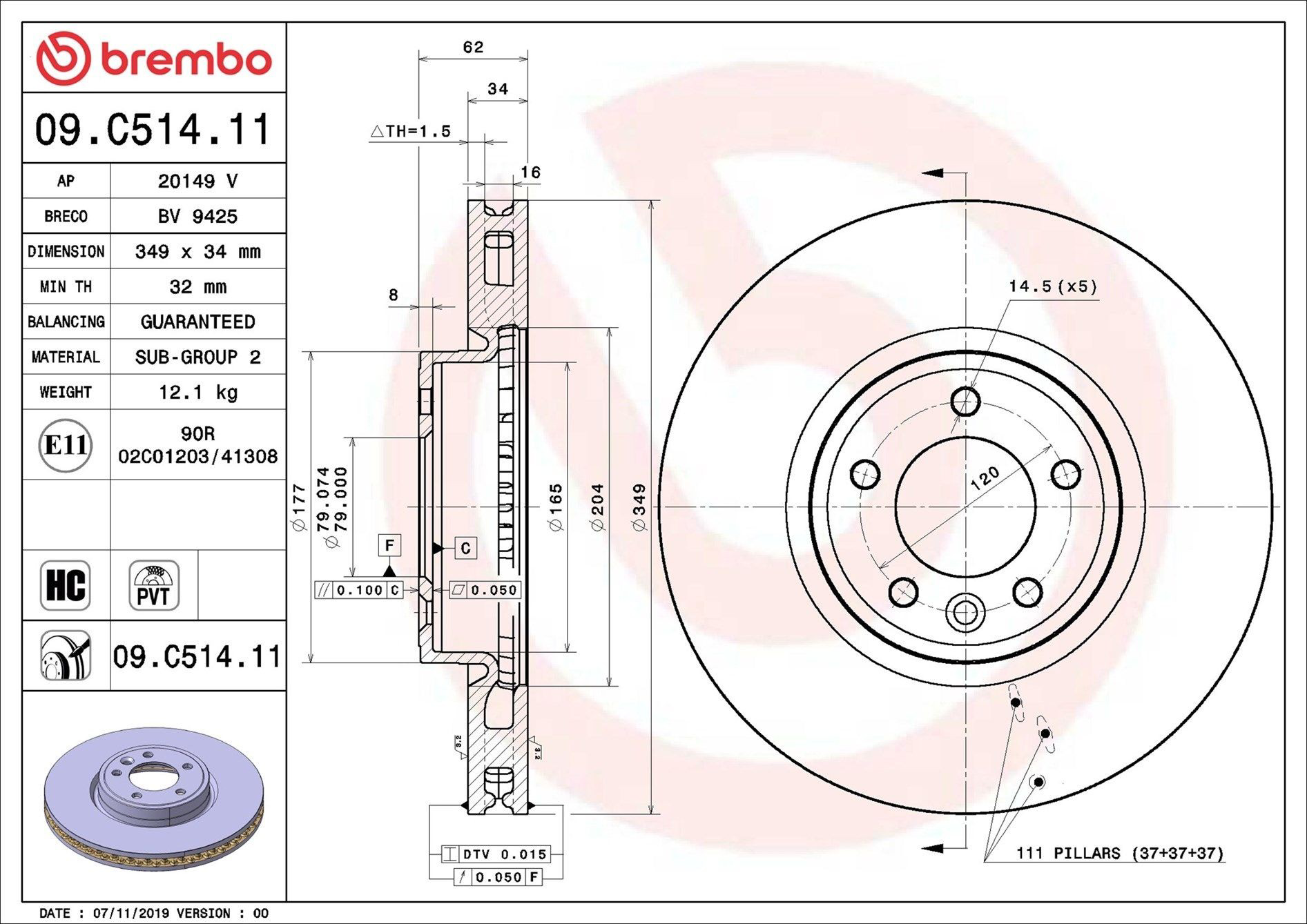 Купить 09C51411 Brembo Ротор тормозной
