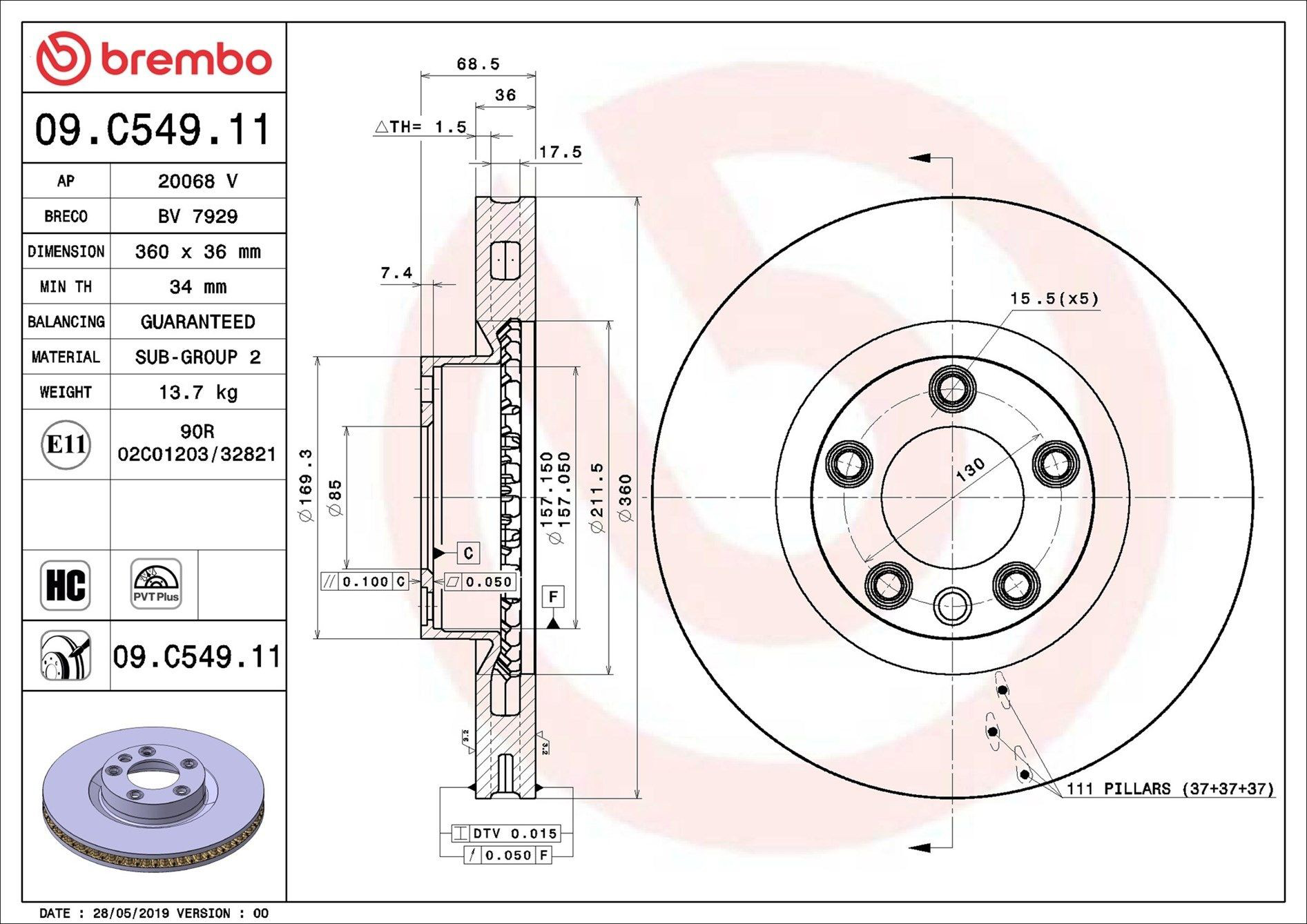 Тормоз дисковый передний Brembo 09C54911 цена, от 127.89 USD