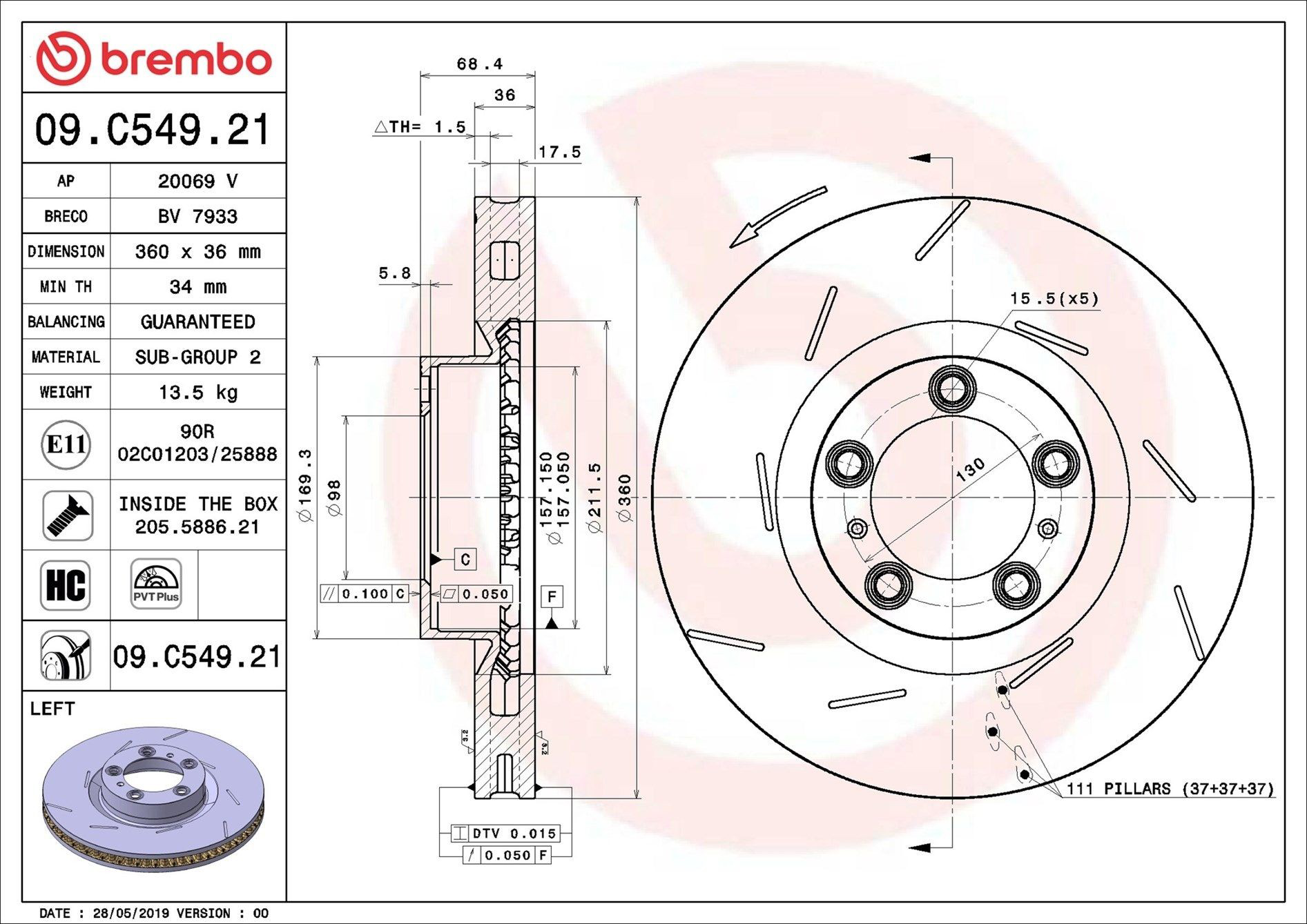 Тормоз дисковый передний Brembo 09C54921 цена, от 170.72 USD