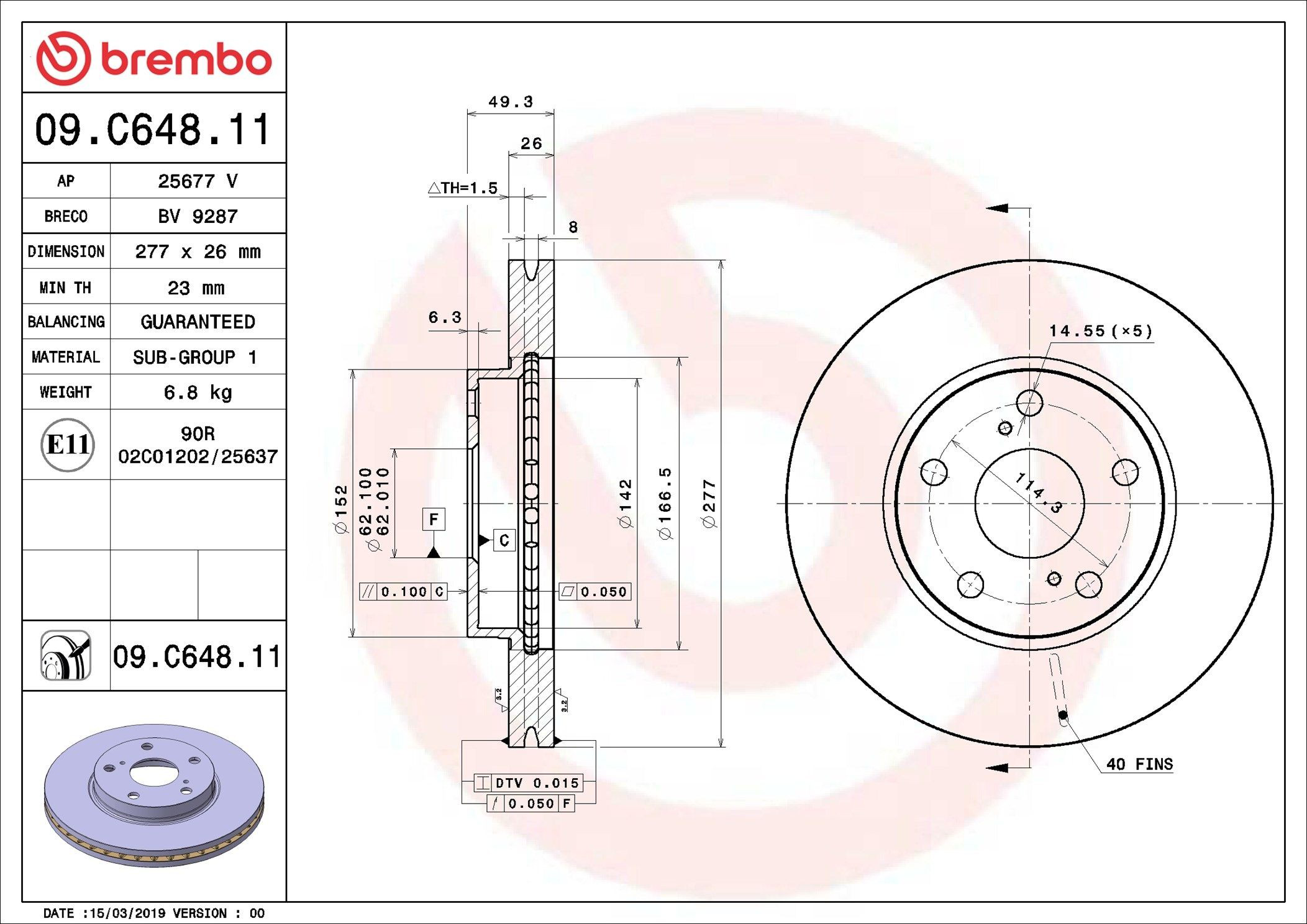 Тормоз дисковый передний Brembo 09C64811 цена, от 57.95 USD