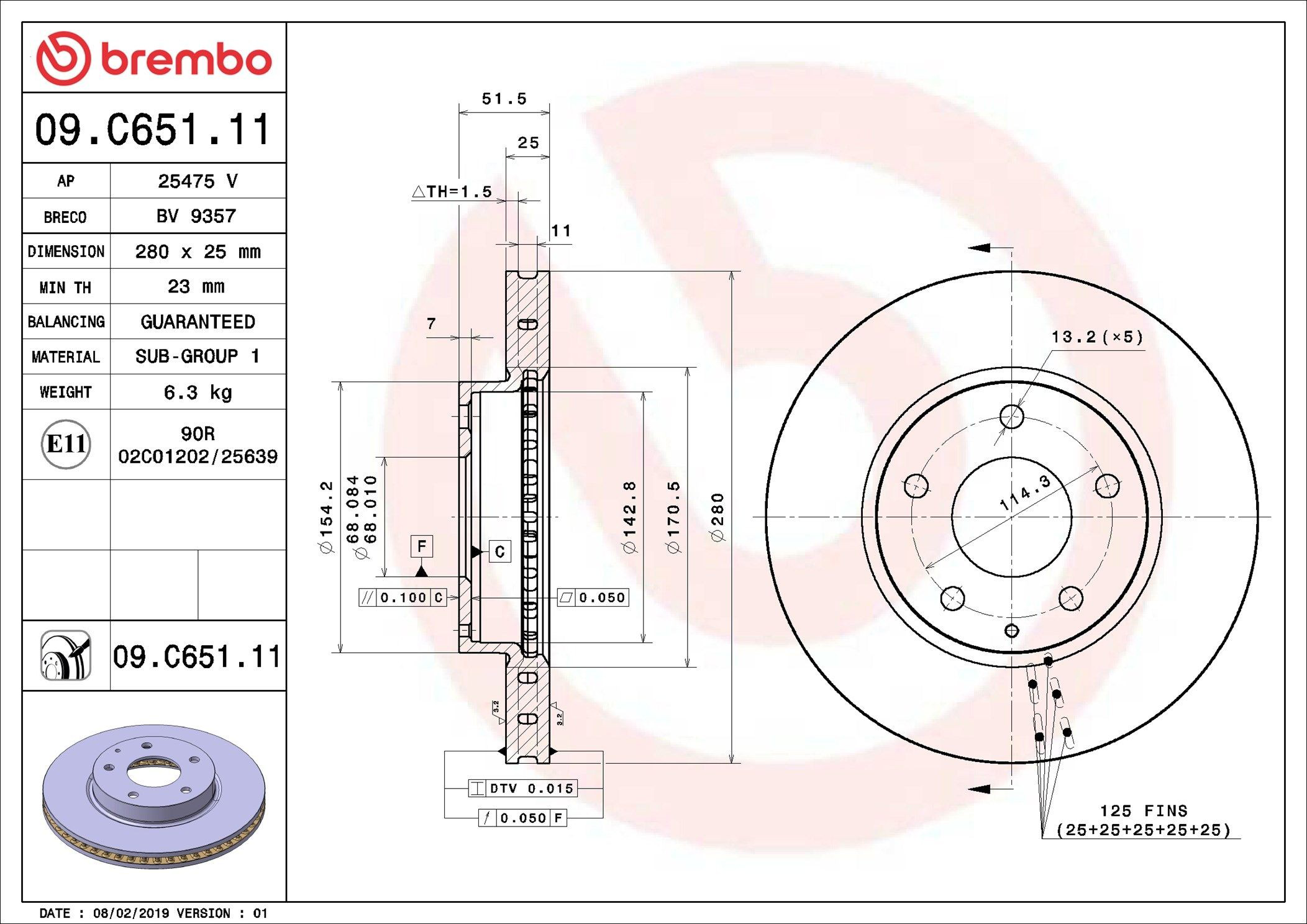Тормоз дисковый передний Brembo 09C65111 цена, от 57.68 USD