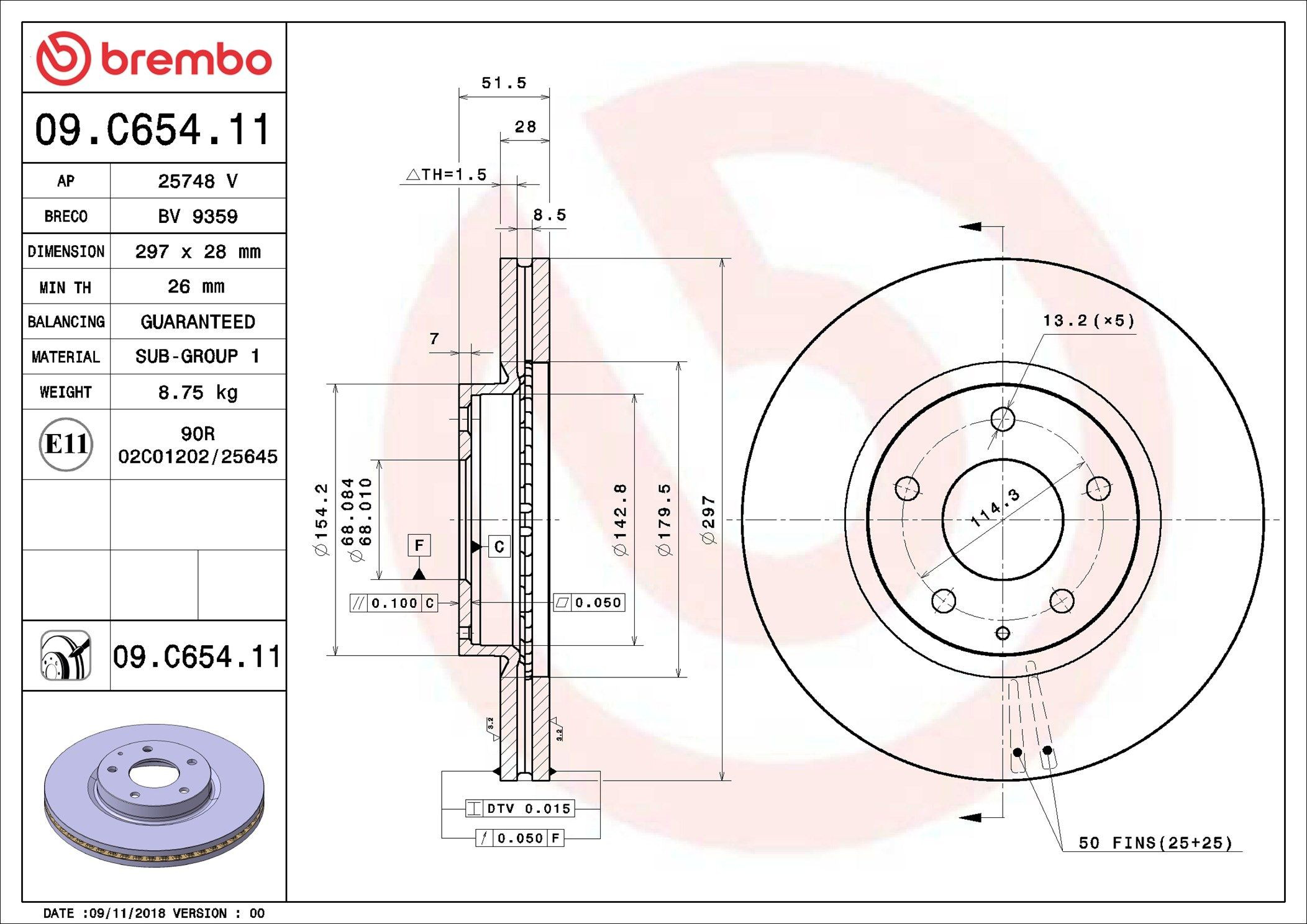 Тормоз дисковый передний Brembo 09C65411 цена, от 74.37 USD