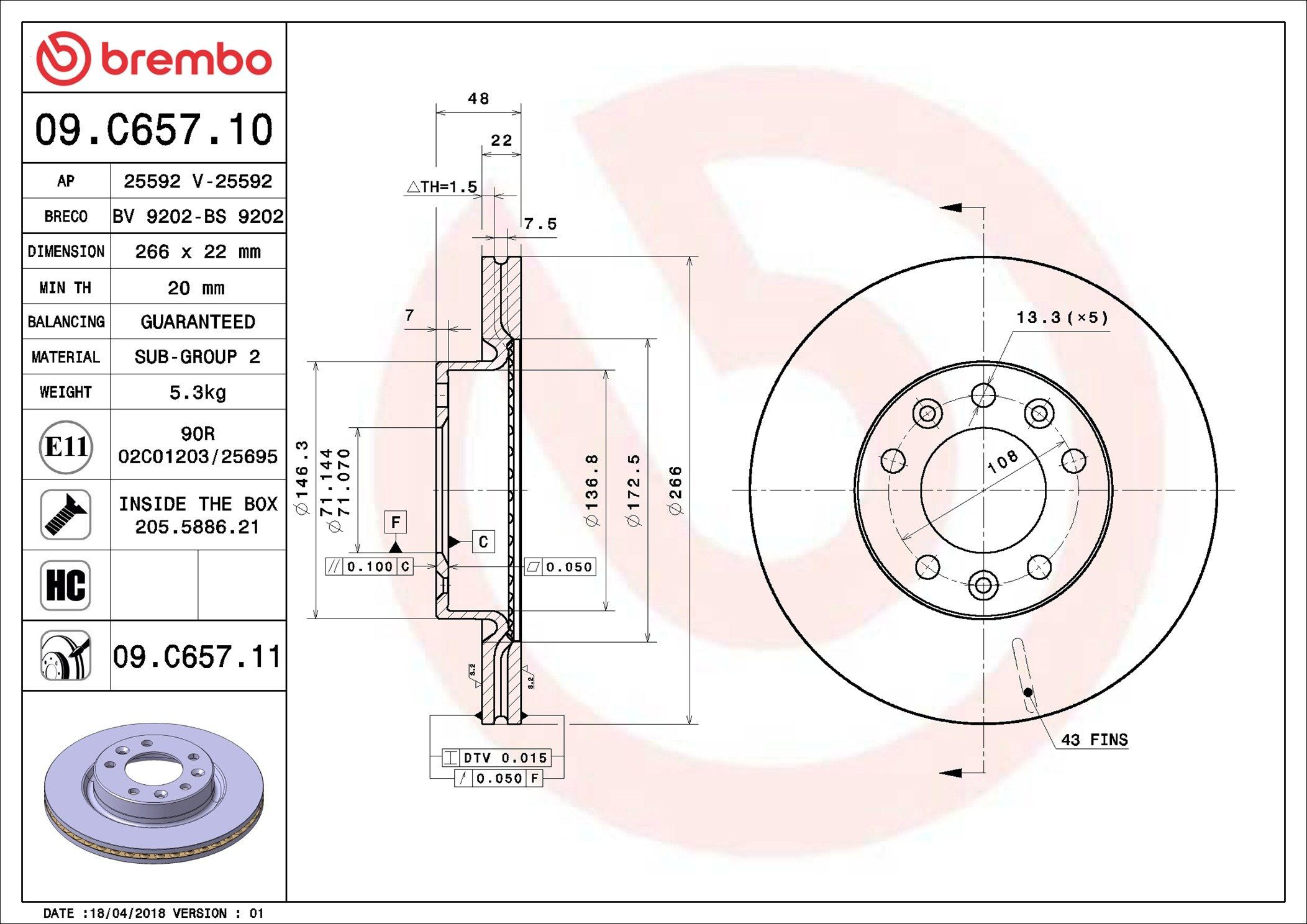 Тормоз дисковый передний Brembo 09C65711 цена, от 43.74 USD