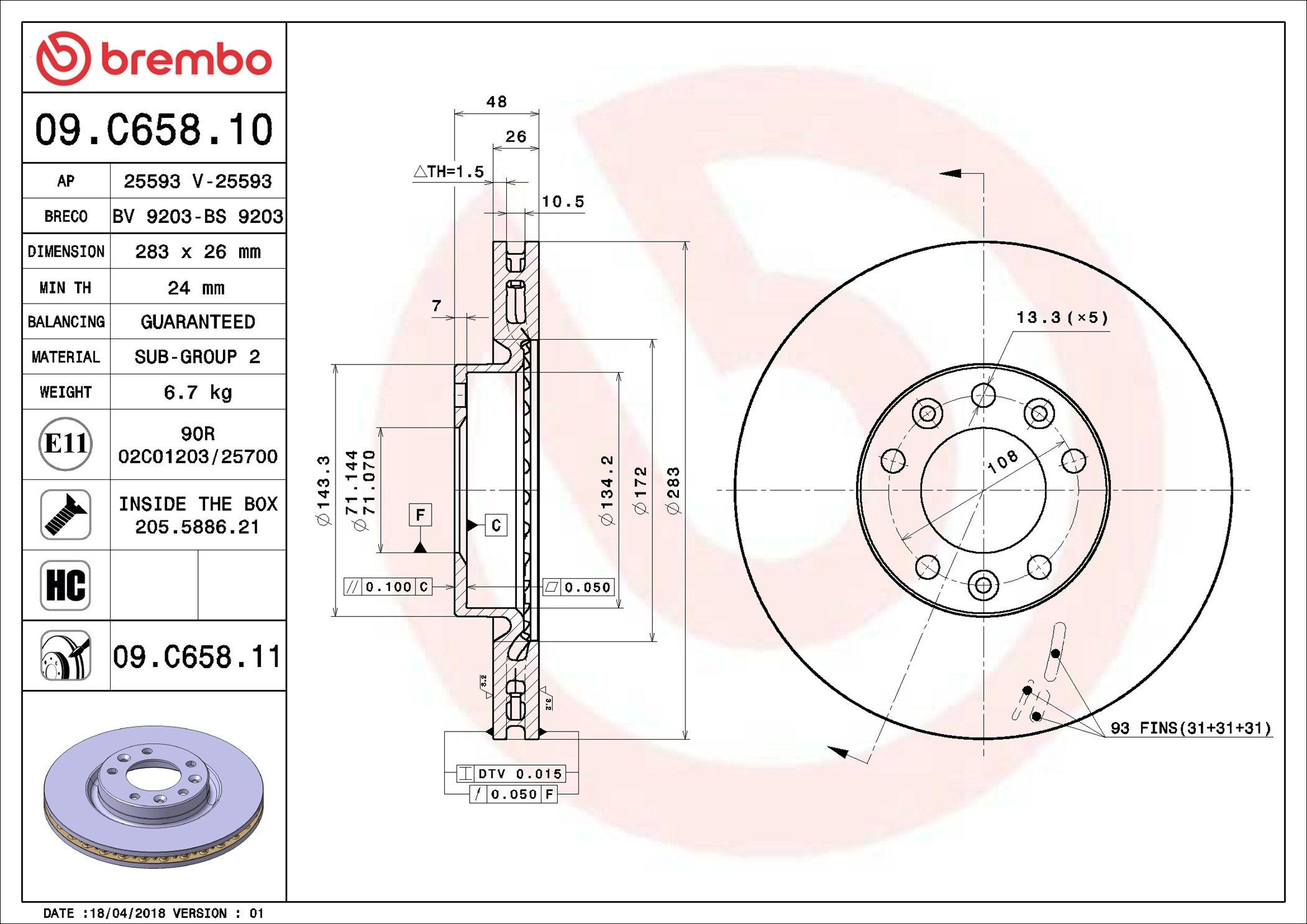 Тормоз дисковый передний Brembo 09C65811 цена, от 57.44 USD
