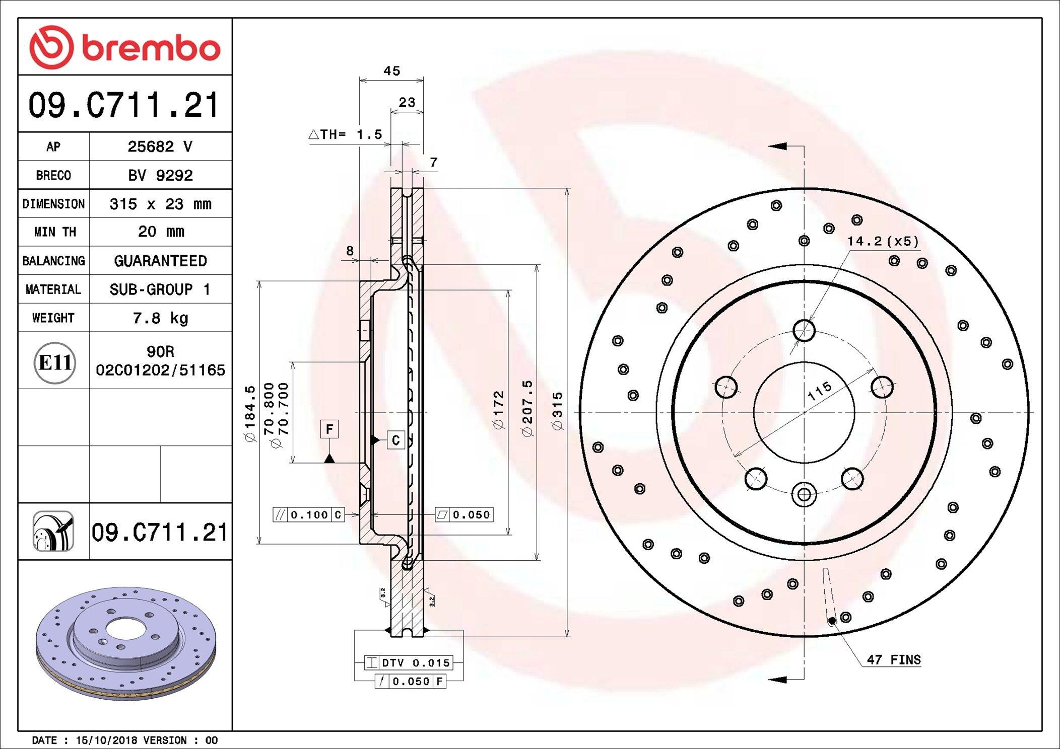 Задний тормозной диск Brembo 09C71121 цена, от 92.53 USD