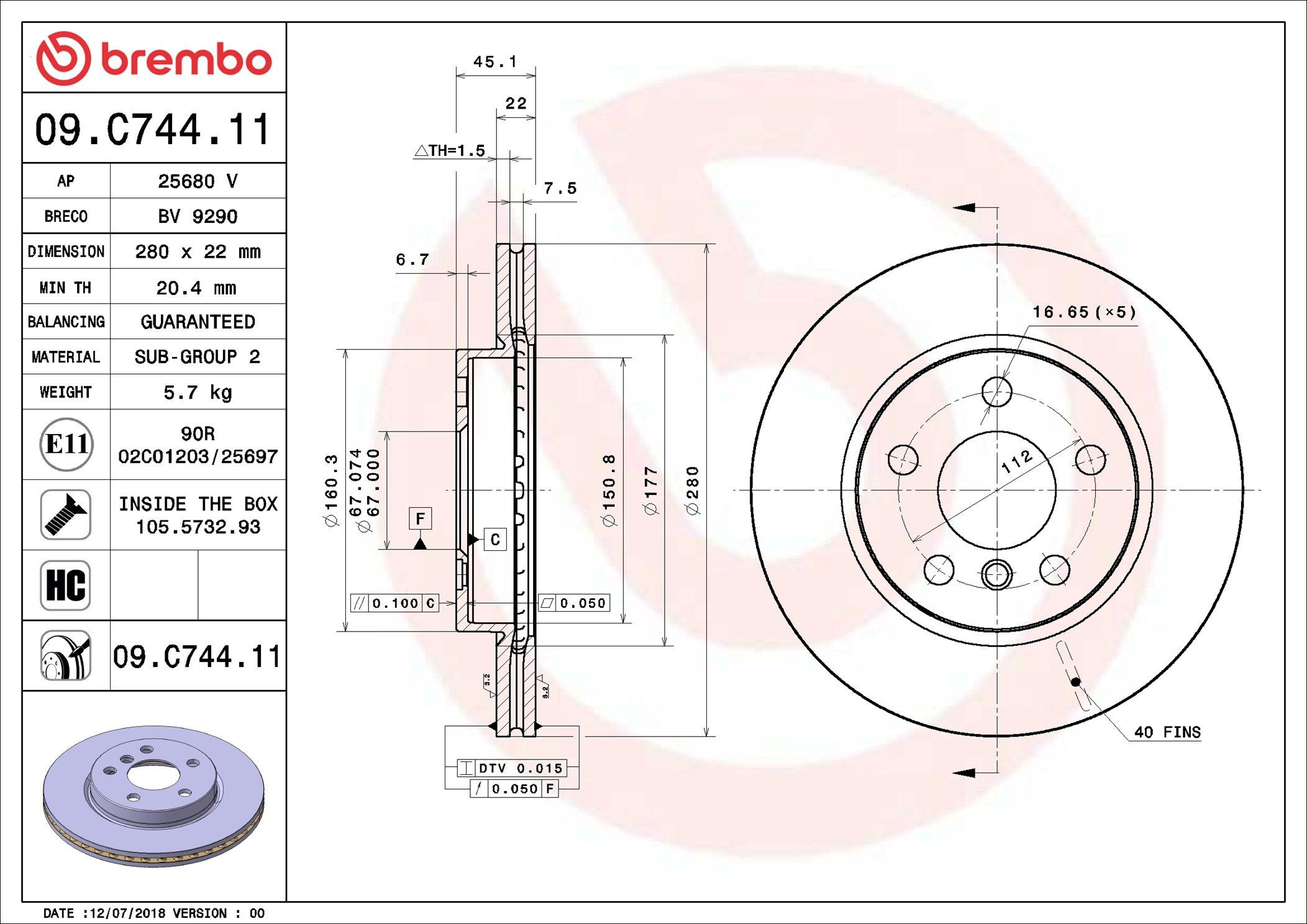 Тормоз дисковый передний Brembo 09C74411 цена, от 64.29 USD
