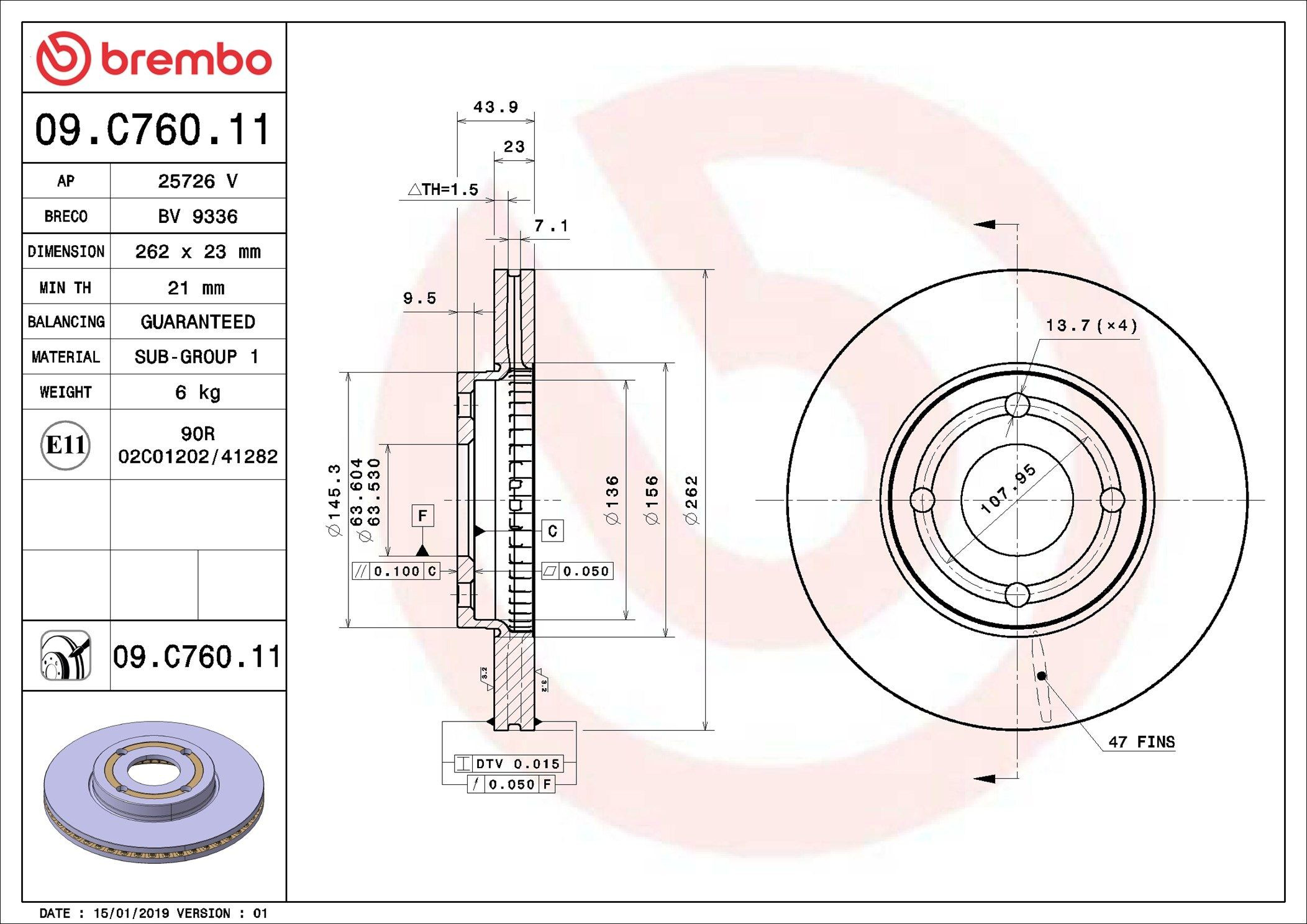 09C76011 Brembo Диск тормозной передний