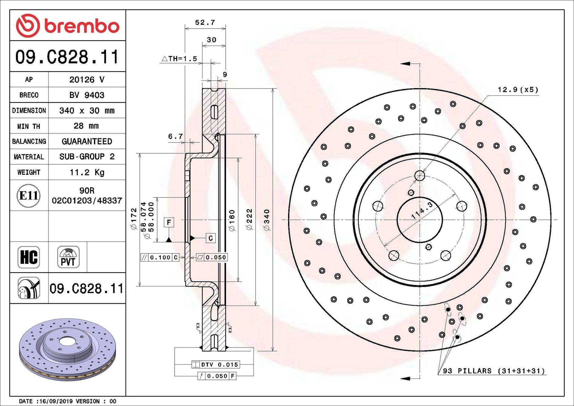 Купить 09C82811 Brembo Ротор тормозной
