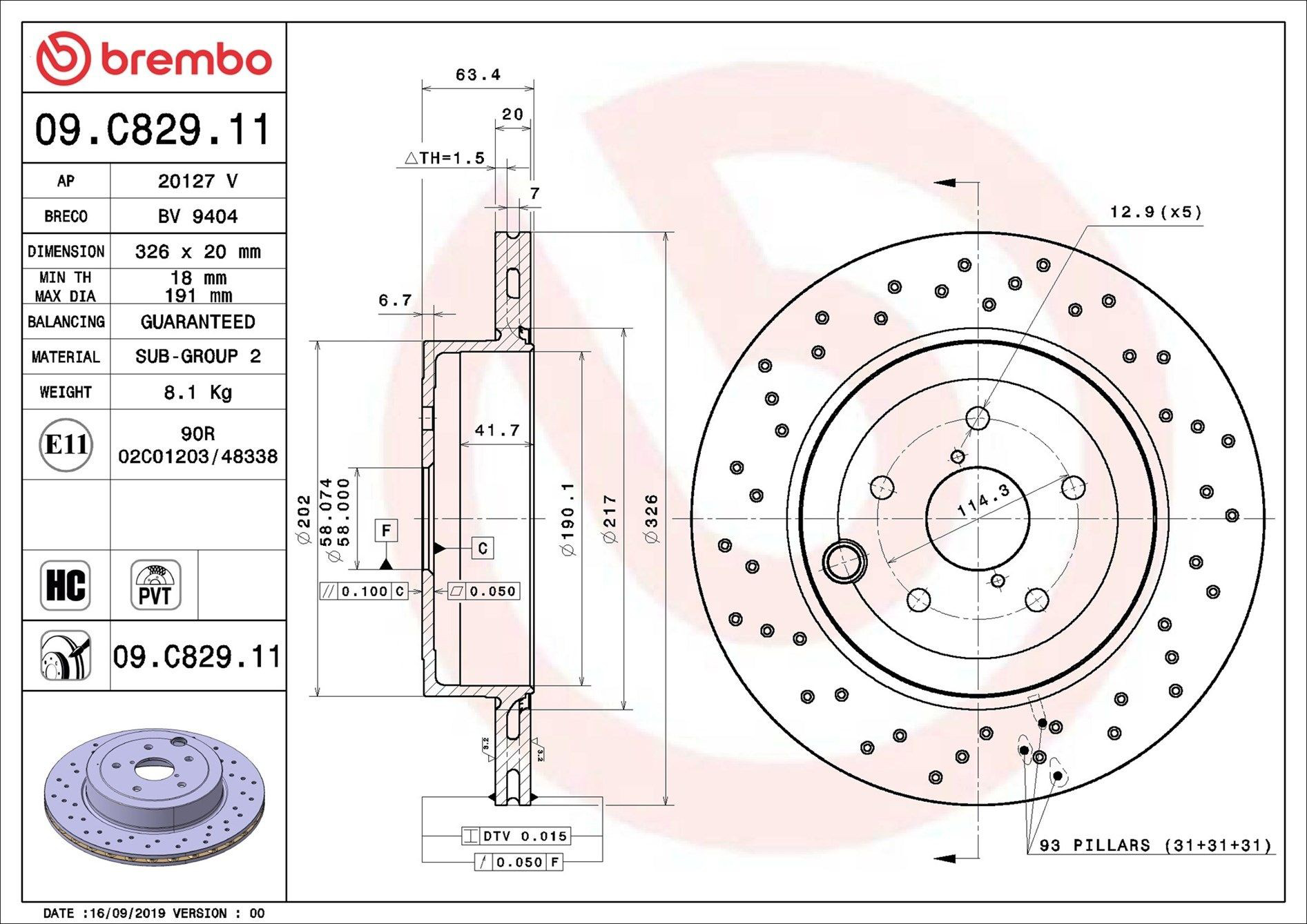 Задний тормозной диск Brembo 09C82911 цена, от 288.73 USD