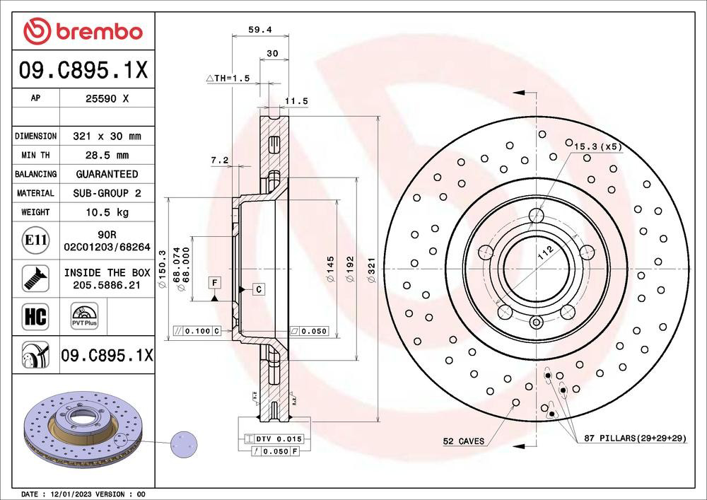 Купить 09C8951X Brembo Ротор тормозной
