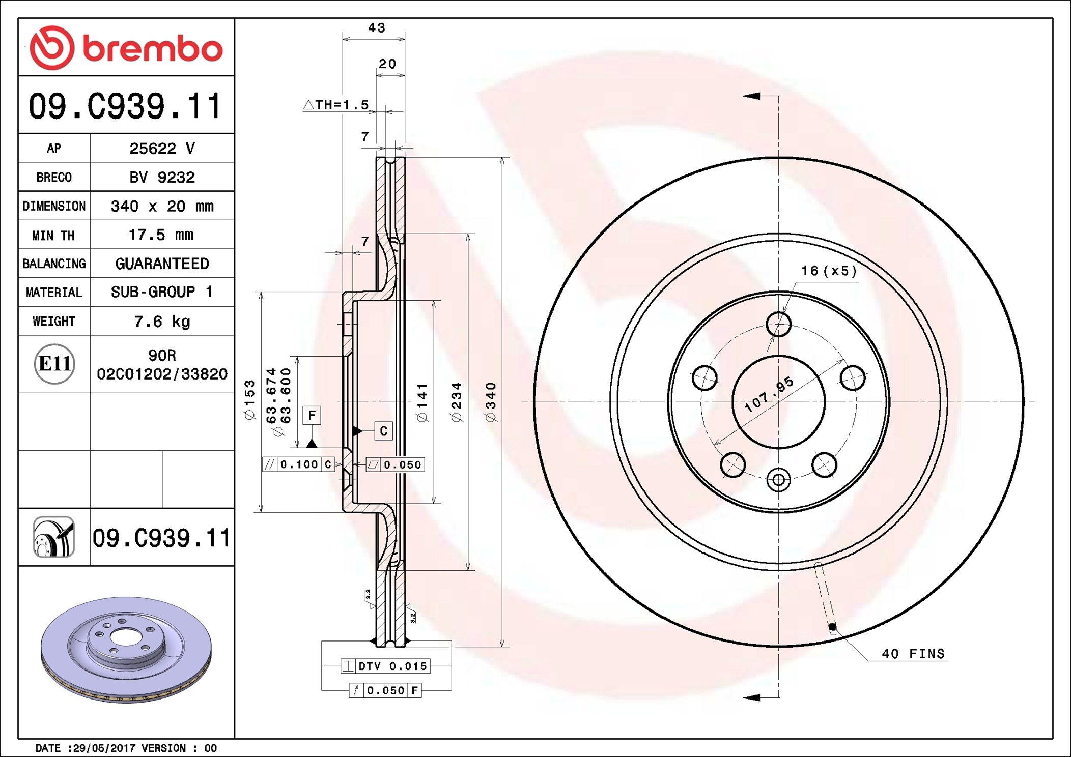 09C93911 Brembo Дисковый тормоз