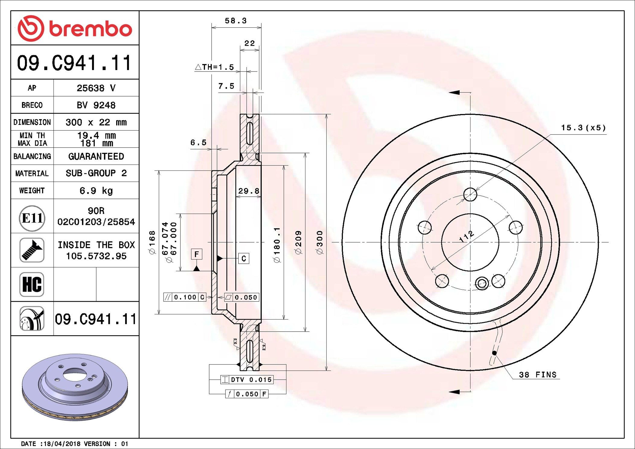 09C94111 Brembo Дисковый тормоз