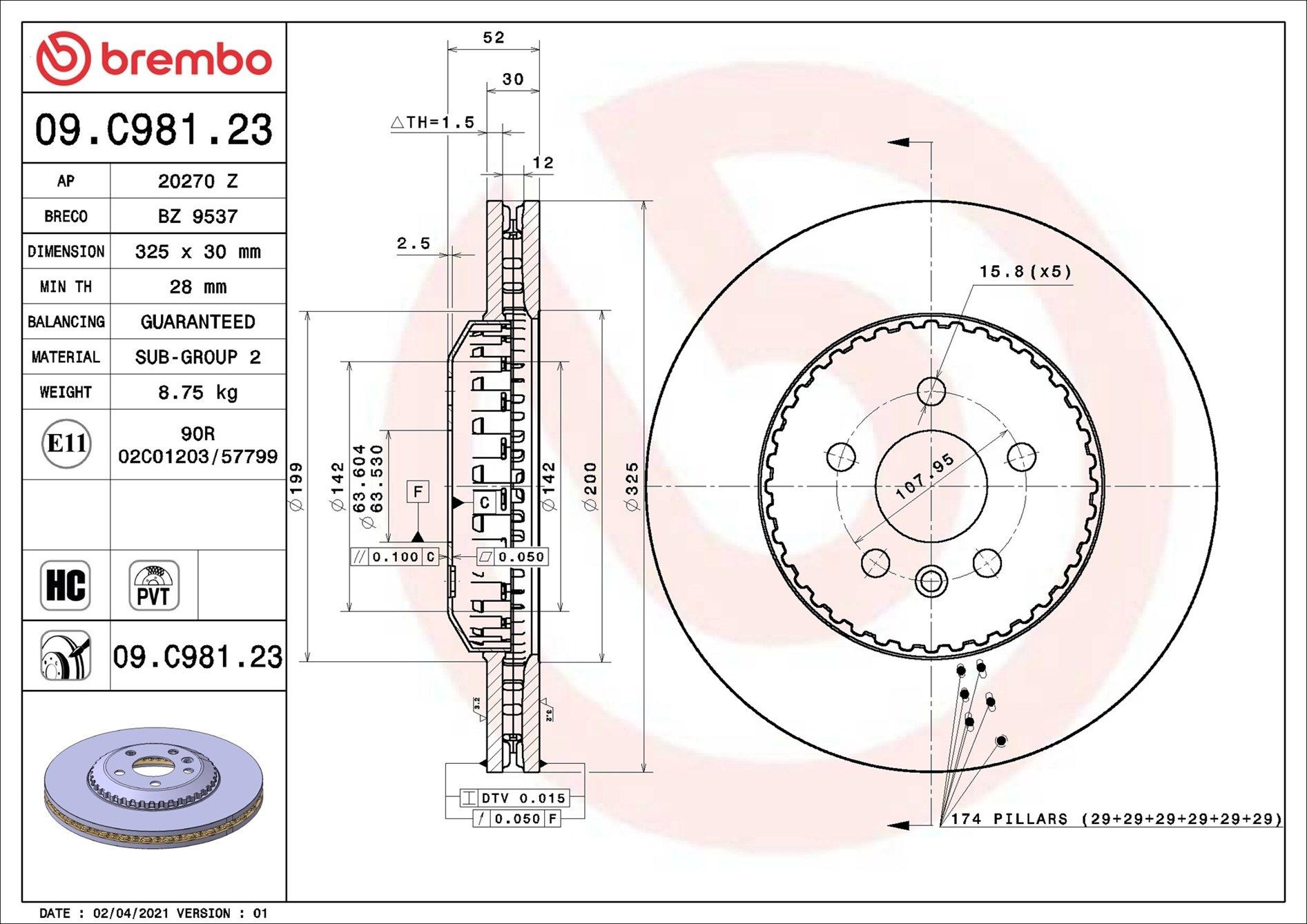 Купить 09C98123 Brembo Ротор тормозной