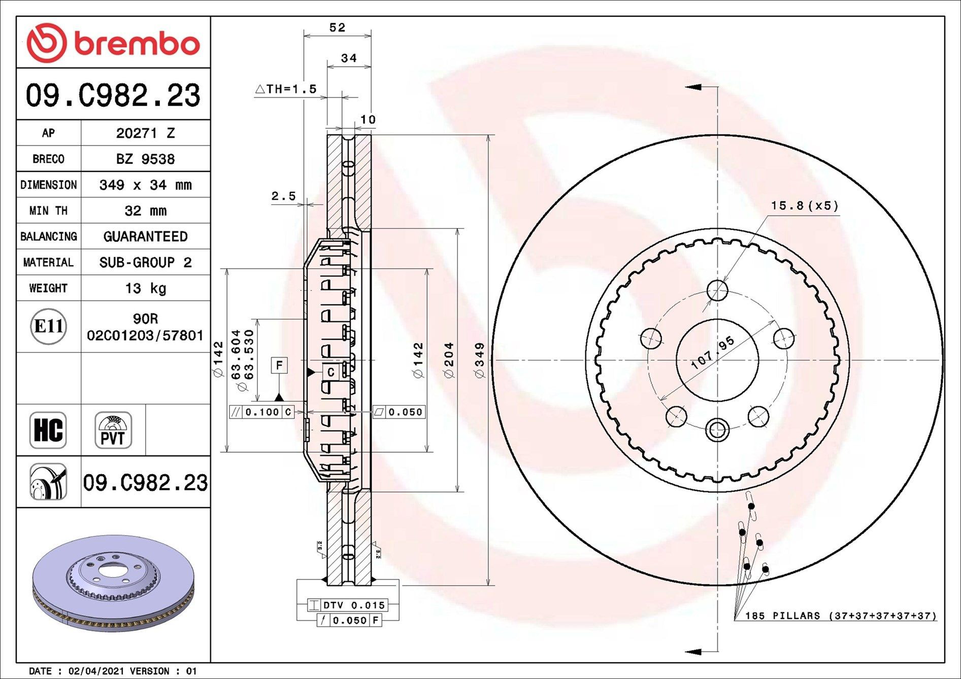 Тормоз дисковый передний Brembo 09C98223 цена, от 131.72 USD
