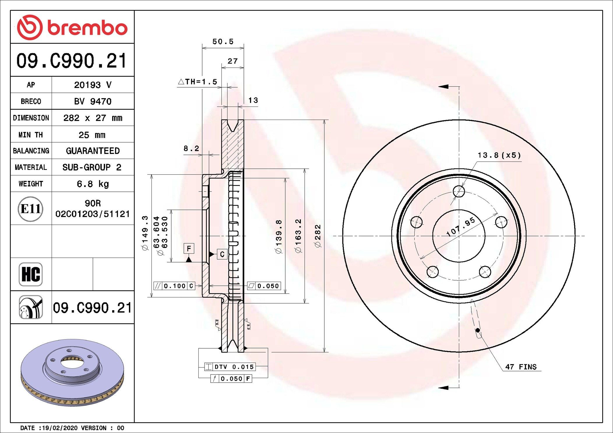 Тормоз дисковый передний Brembo 09C99021 цена, от 60.50 USD