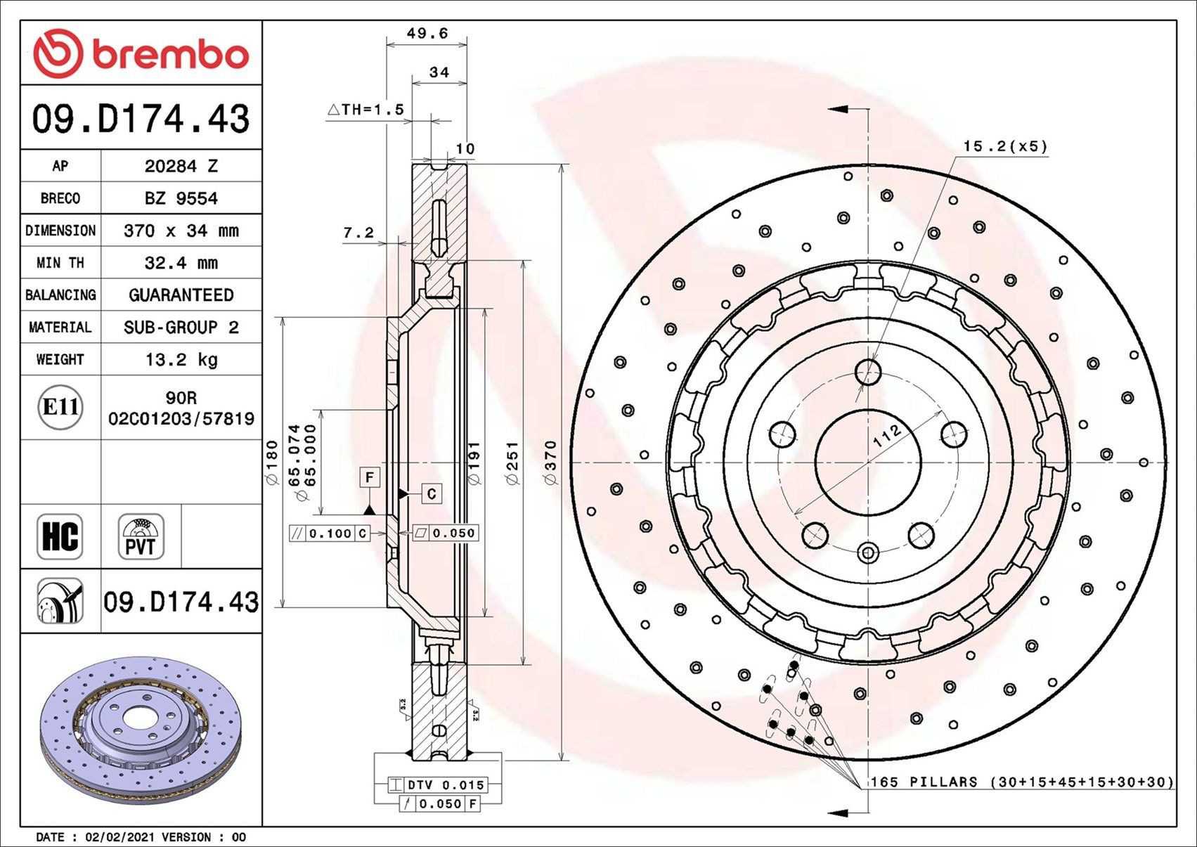 Тормоз дисковый передний Brembo 09D17443 цена, от 439.57 USD
