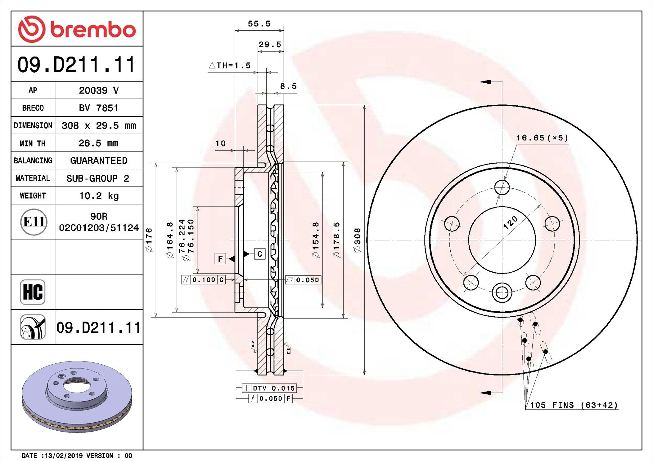Тормоз дисковый передний Brembo 09D21111 цена, от 72.43 USD