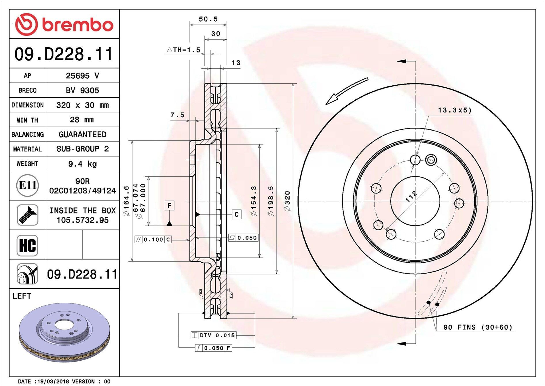 Купить 09D22811 Brembo Ротор тормозной