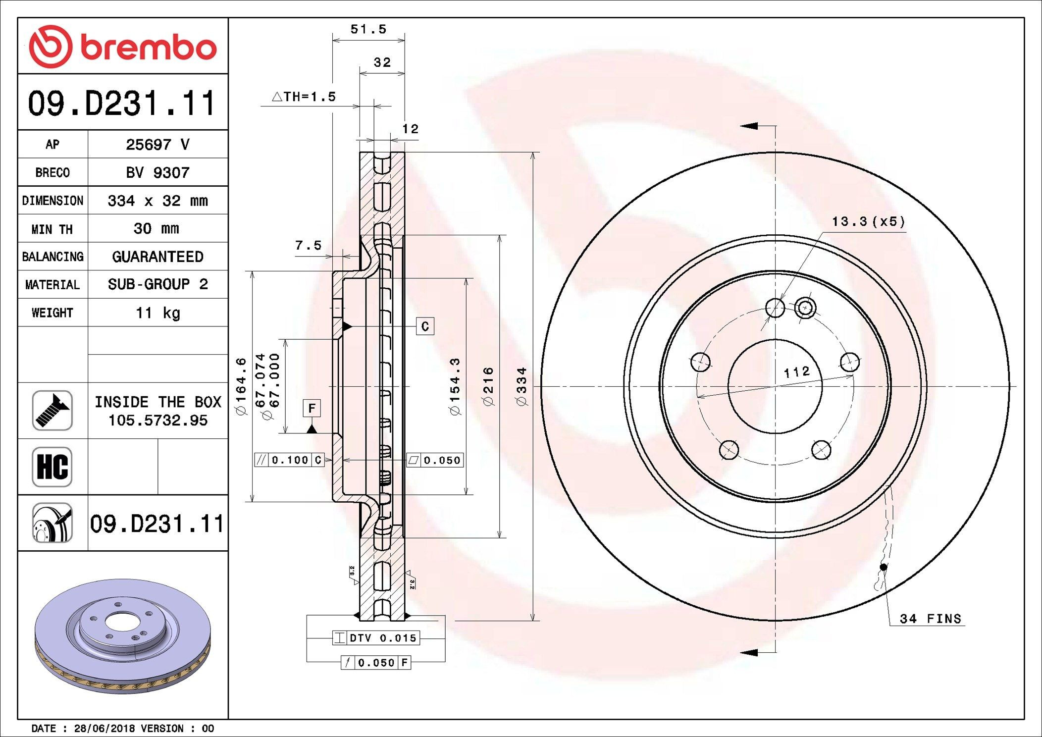 Купить 09D23111 Brembo Ротор тормозной