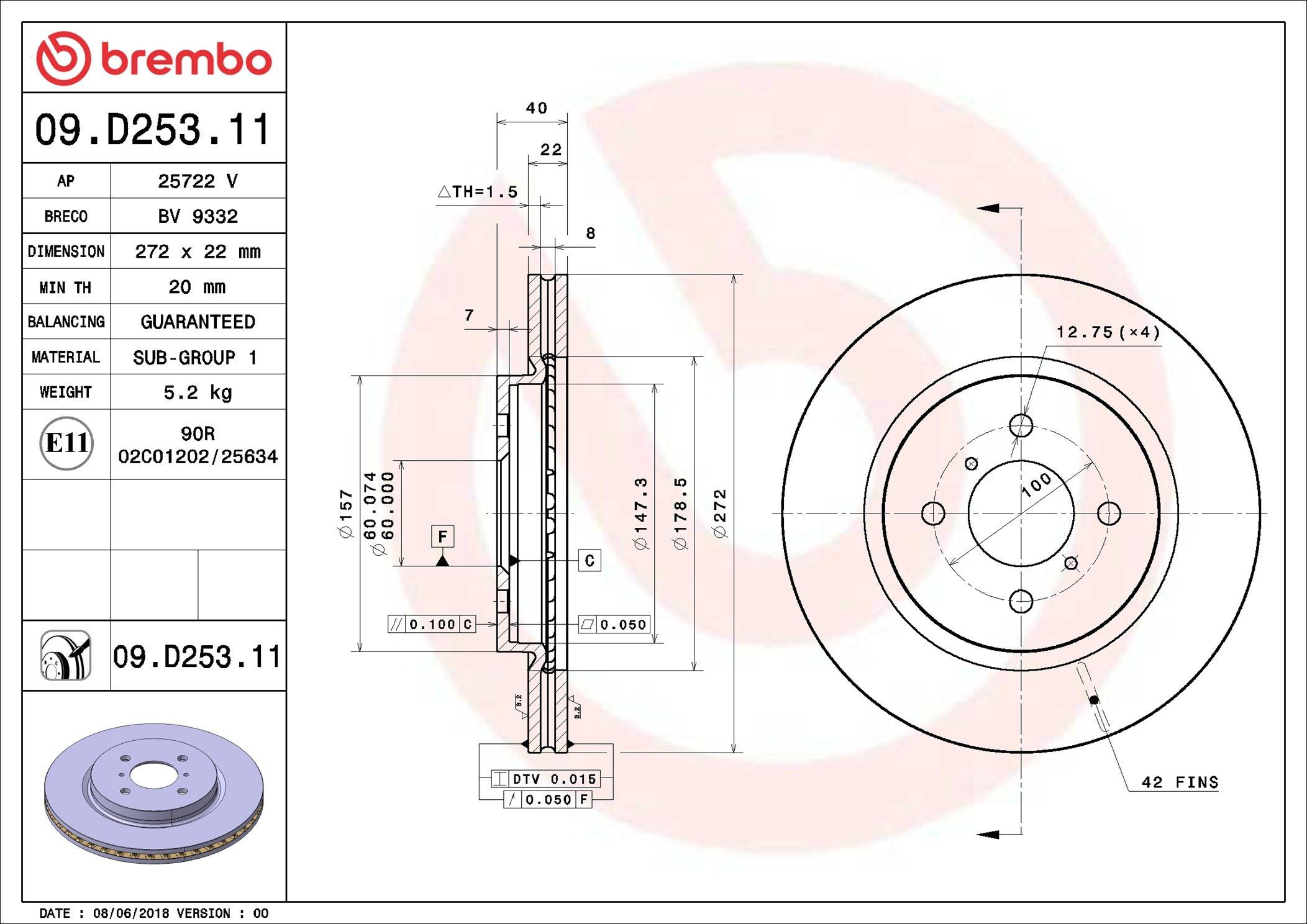 Тормоз дисковый передний Brembo 09D25311 цена, от 30.00 USD
