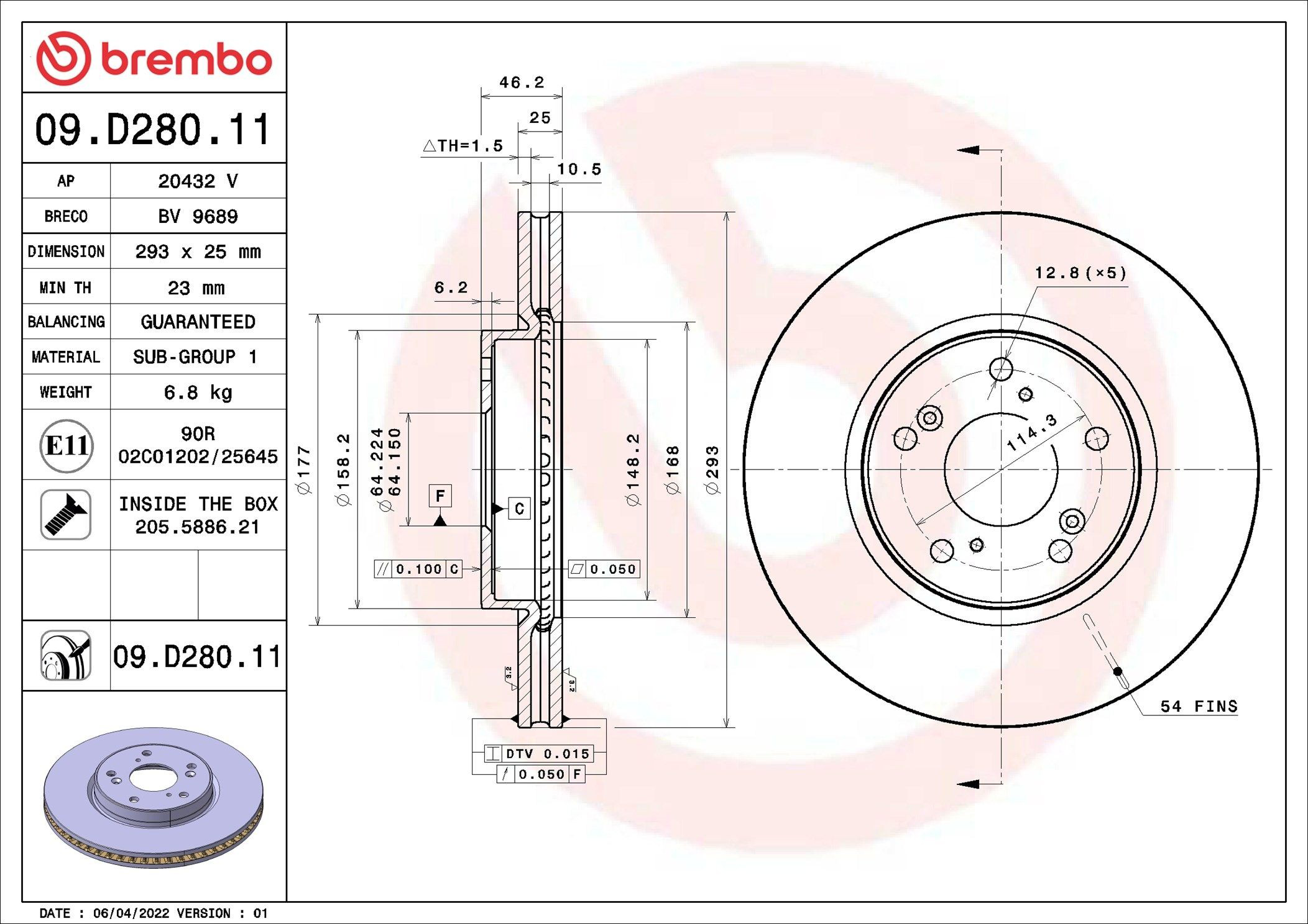 Тормоз дисковый передний Brembo 09D28011 цена, от 62.45 USD