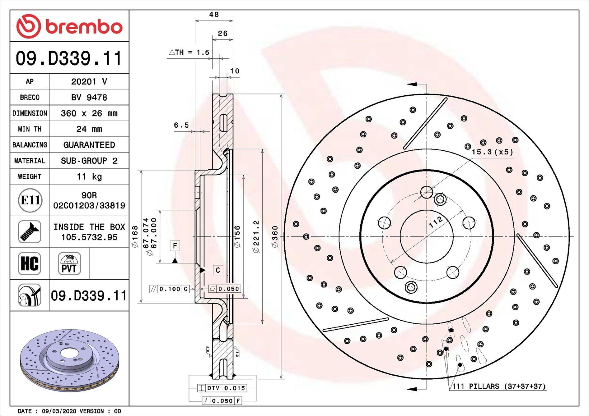 Купить 09D33911 Brembo Диск тормозной задний
