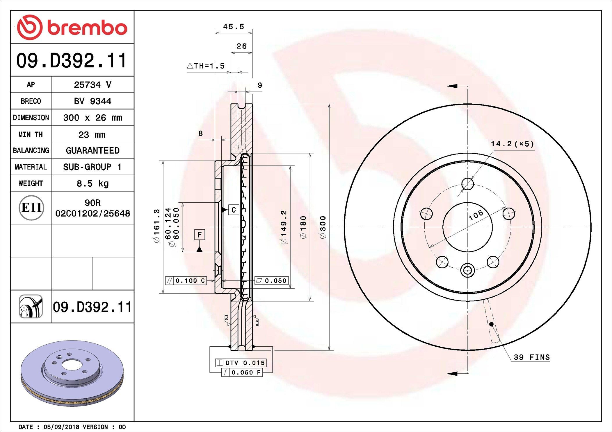 Тормоз дисковый передний Brembo 09D39211 цена, от 77.50 USD