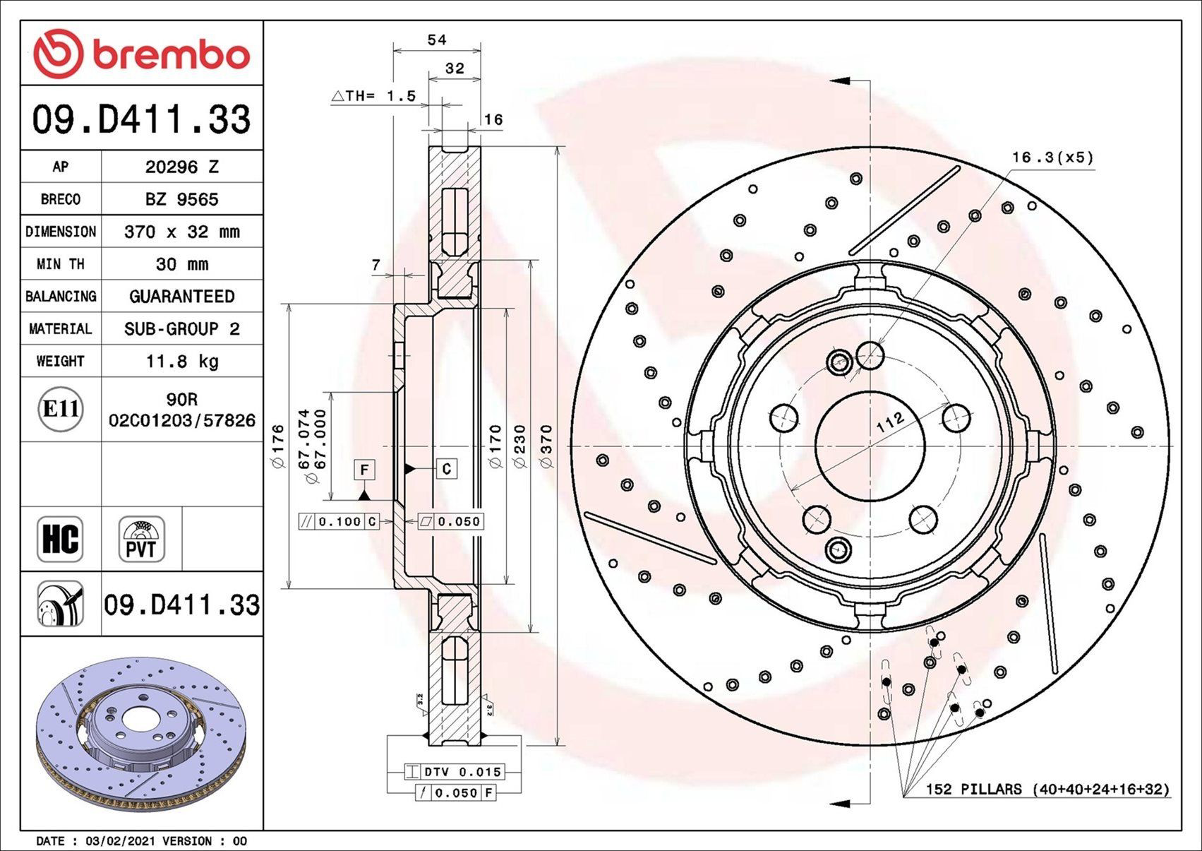Купить 09D41133 Brembo Диск тормозной задний