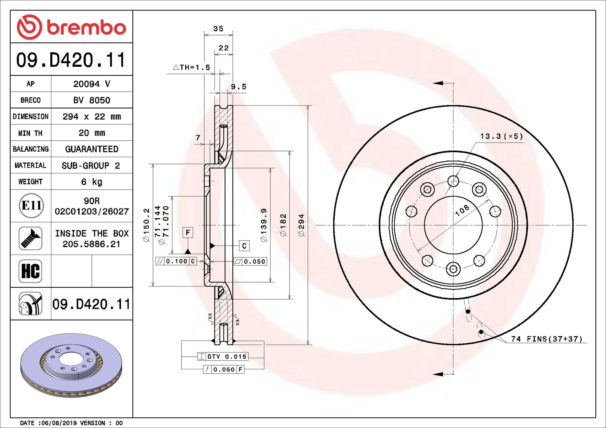Задний тормозной диск Brembo 09D42011 цена, от 72.45 USD